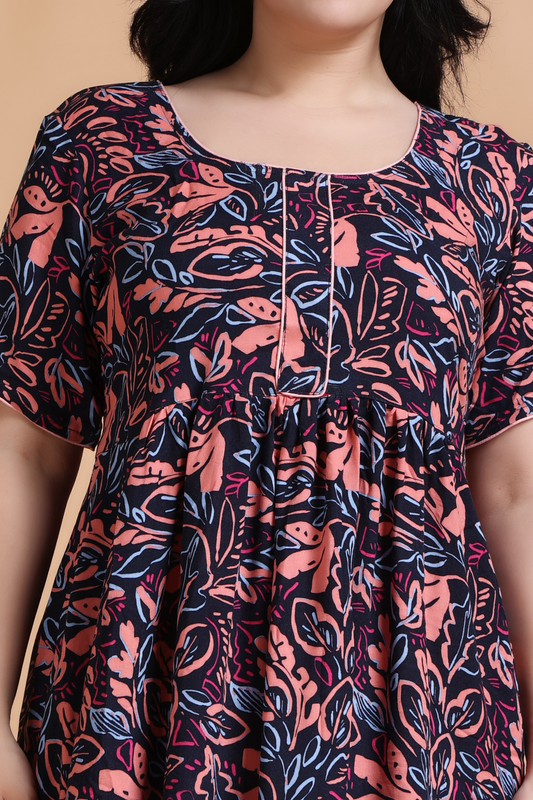 Peachy Navy Rayon Night Gown