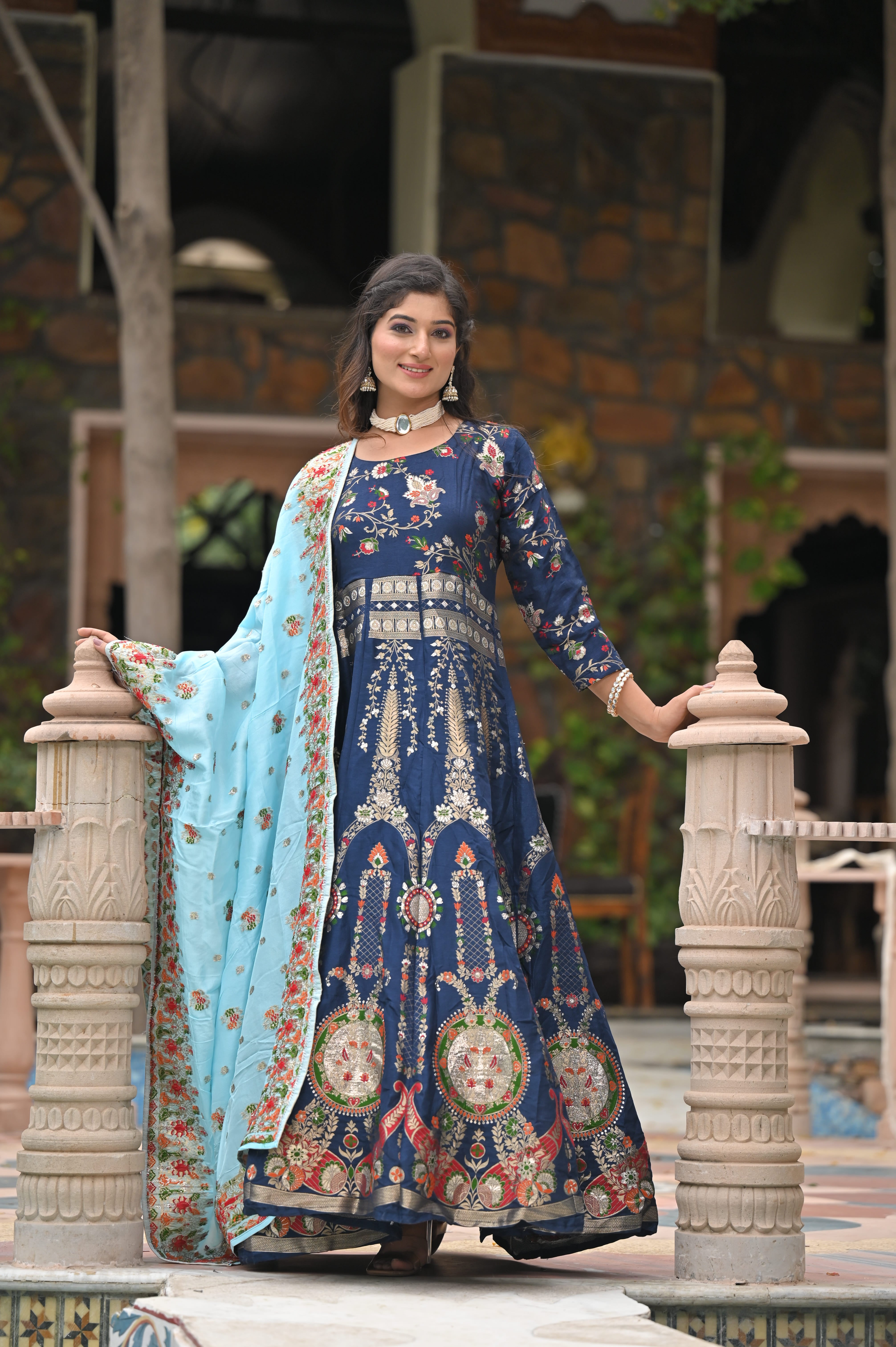 Blue Embellished Anarkali Set Design by Pomcha Jaipur at Pernia's Pop Up  Shop 2024