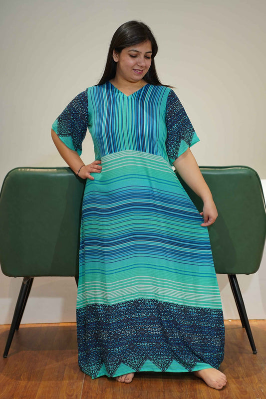 Neon Blue Striped Night Gown