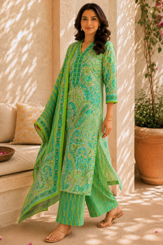 Lime Roselight Cotton Suit Set