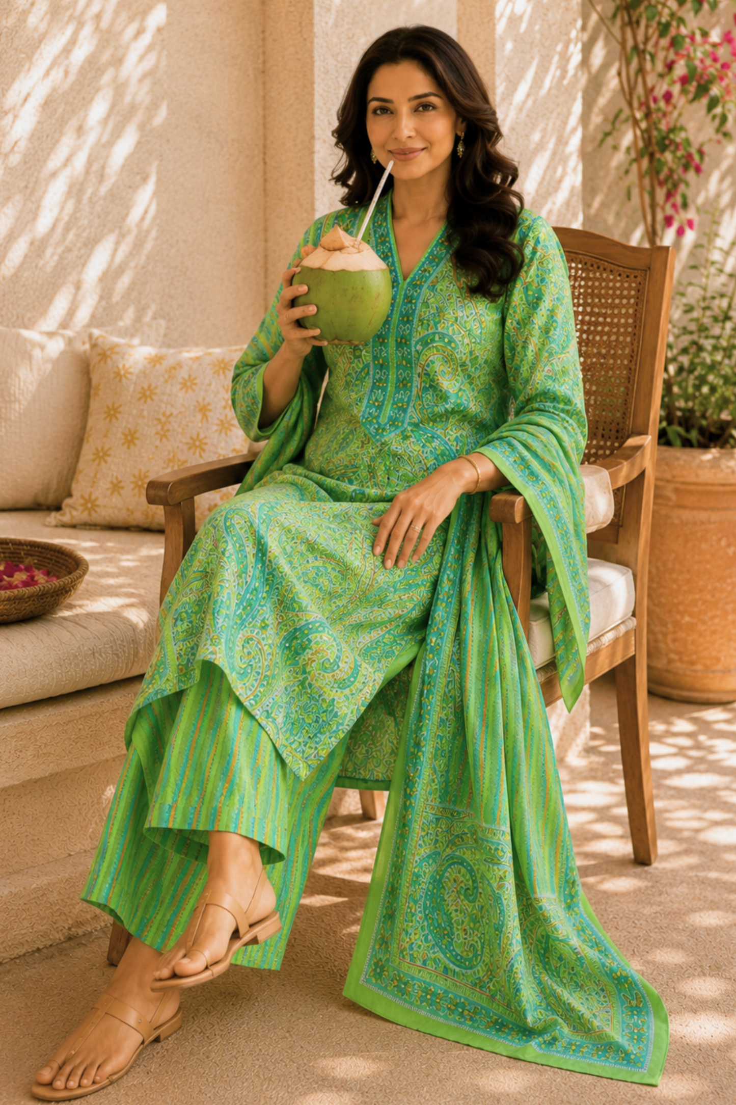 Lime Roselight Cotton Suit Set