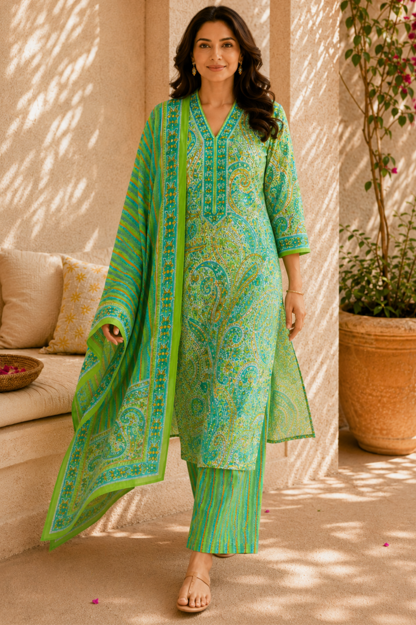 Lime Roselight Cotton Suit Set