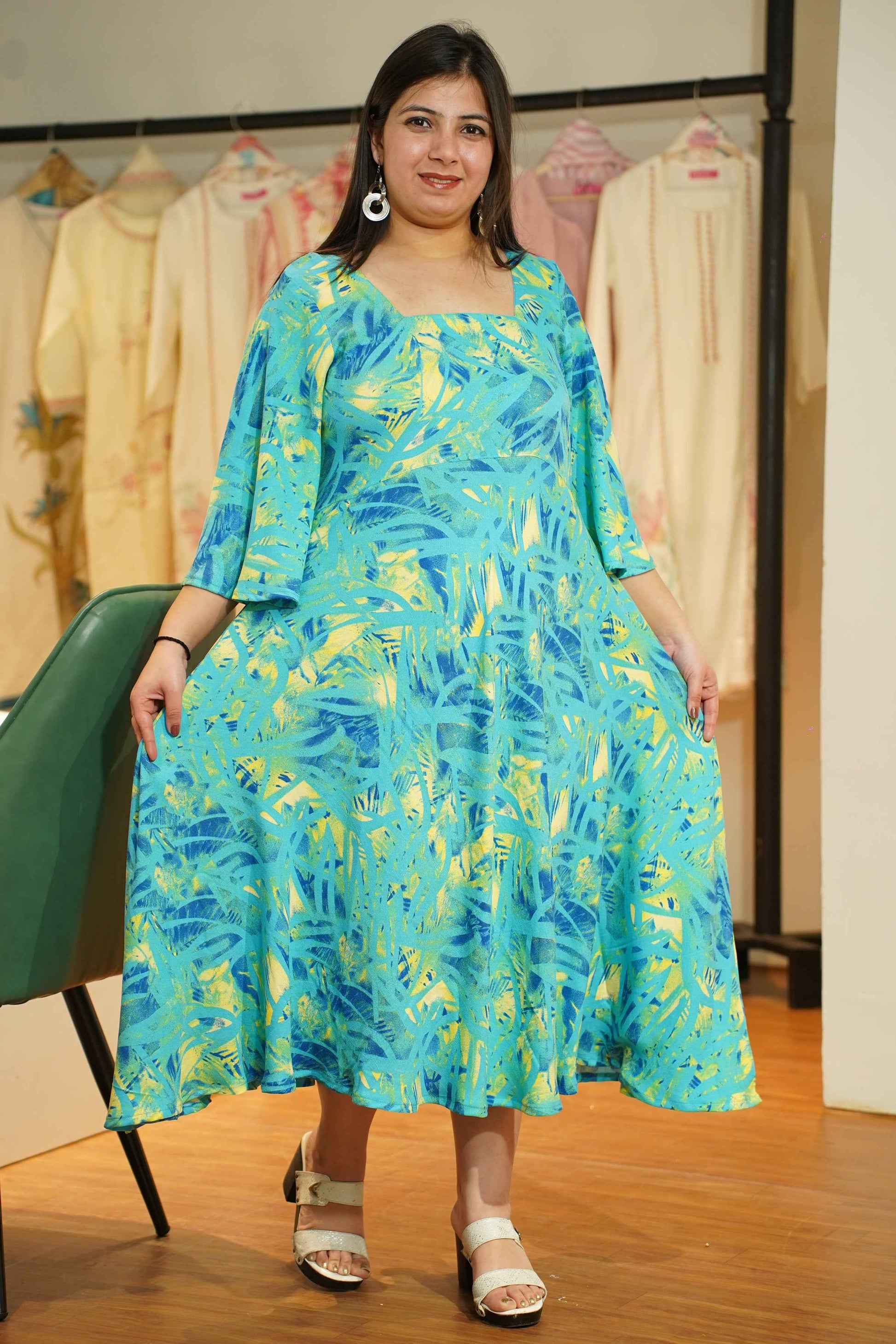 Neon Leafy Printed Maxi Dress