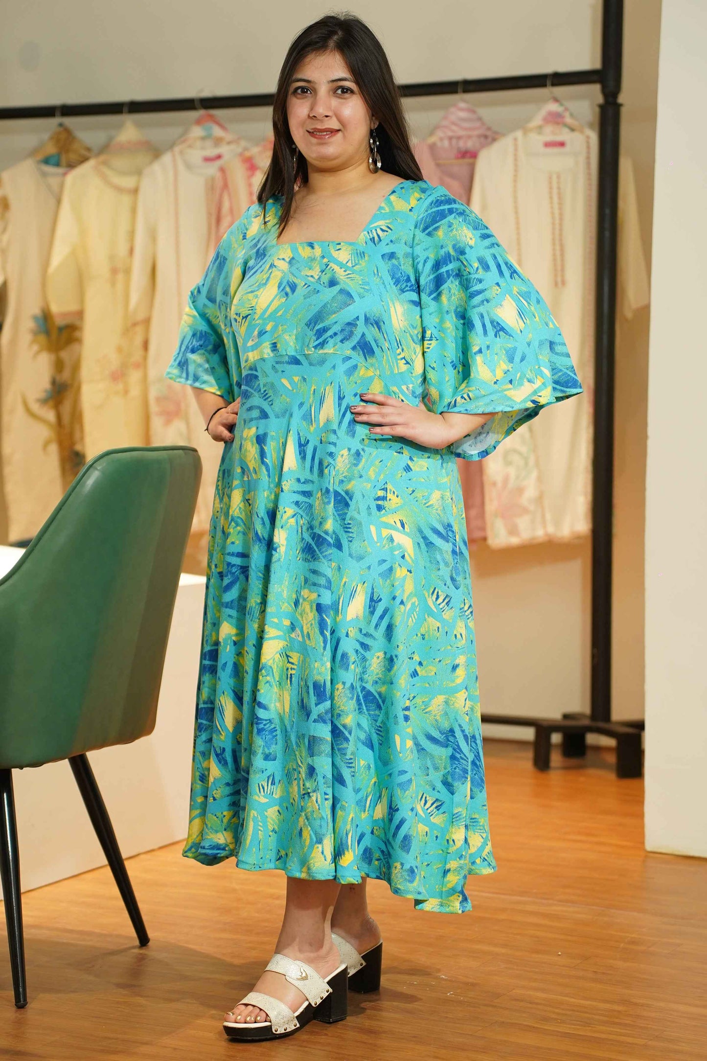 Neon Leafy Printed Maxi Dress