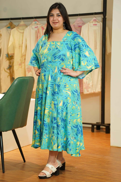 Neon Leafy Printed Maxi Dress