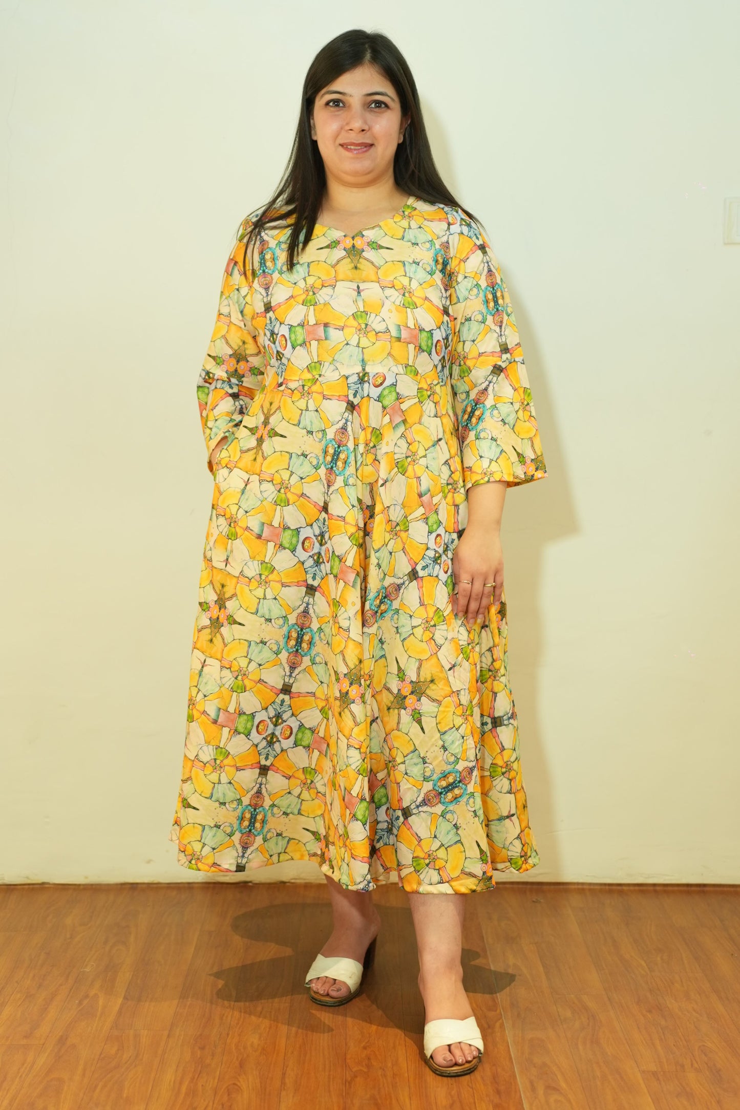 Neon Yellow Flared Maxi Dress