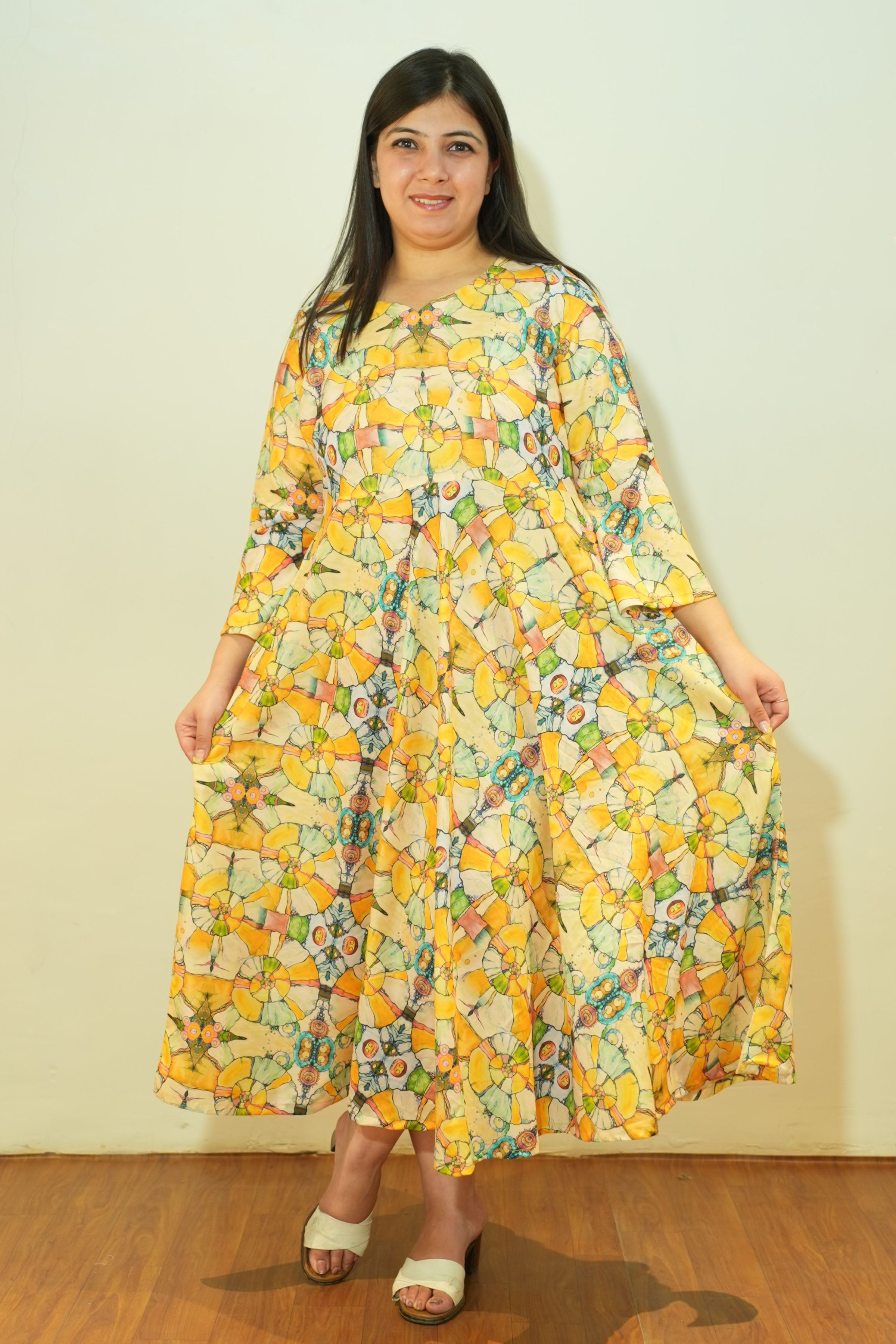 Buy Plus Size Neon Yellow Flared Maxi Dress | Apella