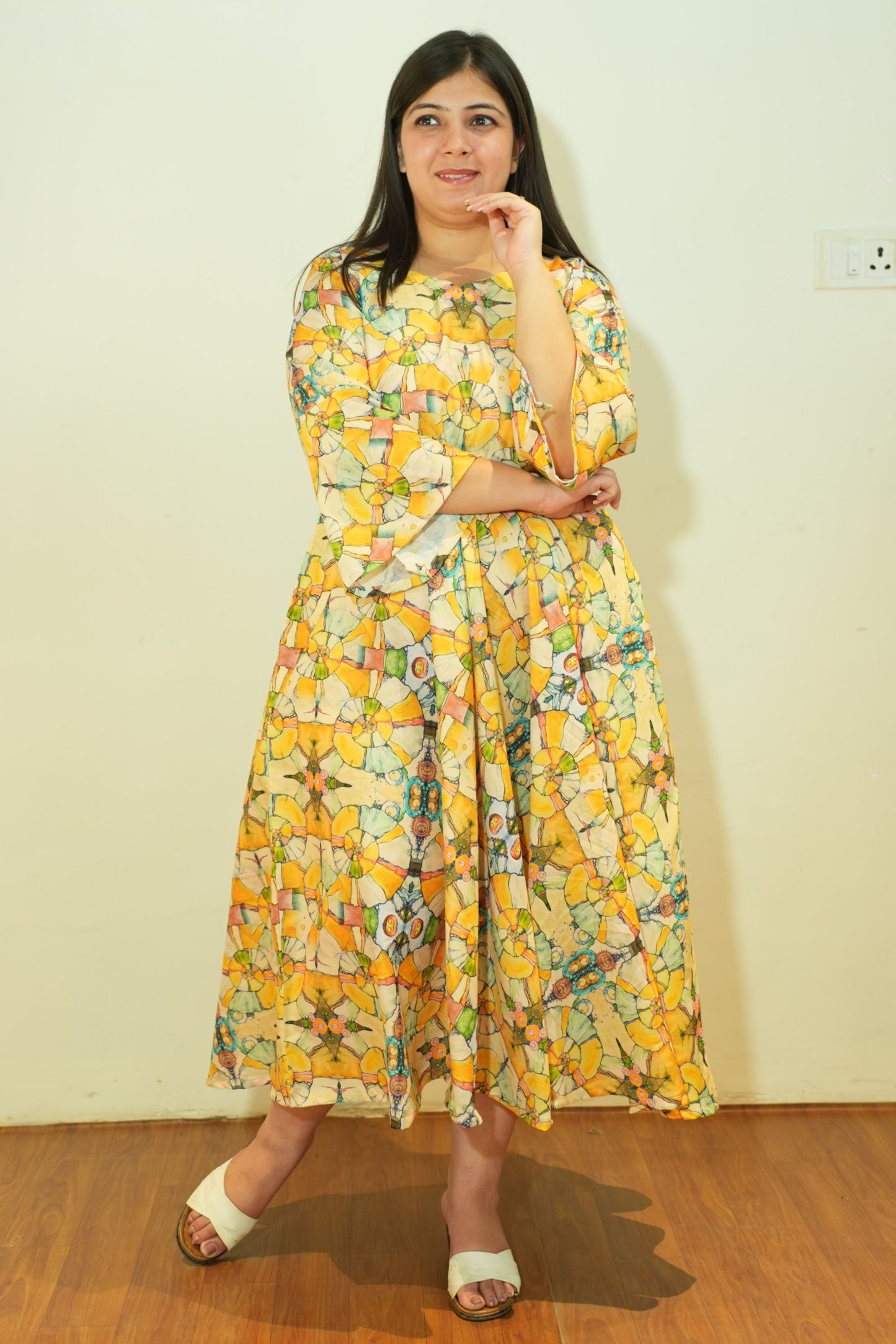 Neon Yellow Flared Maxi Dress