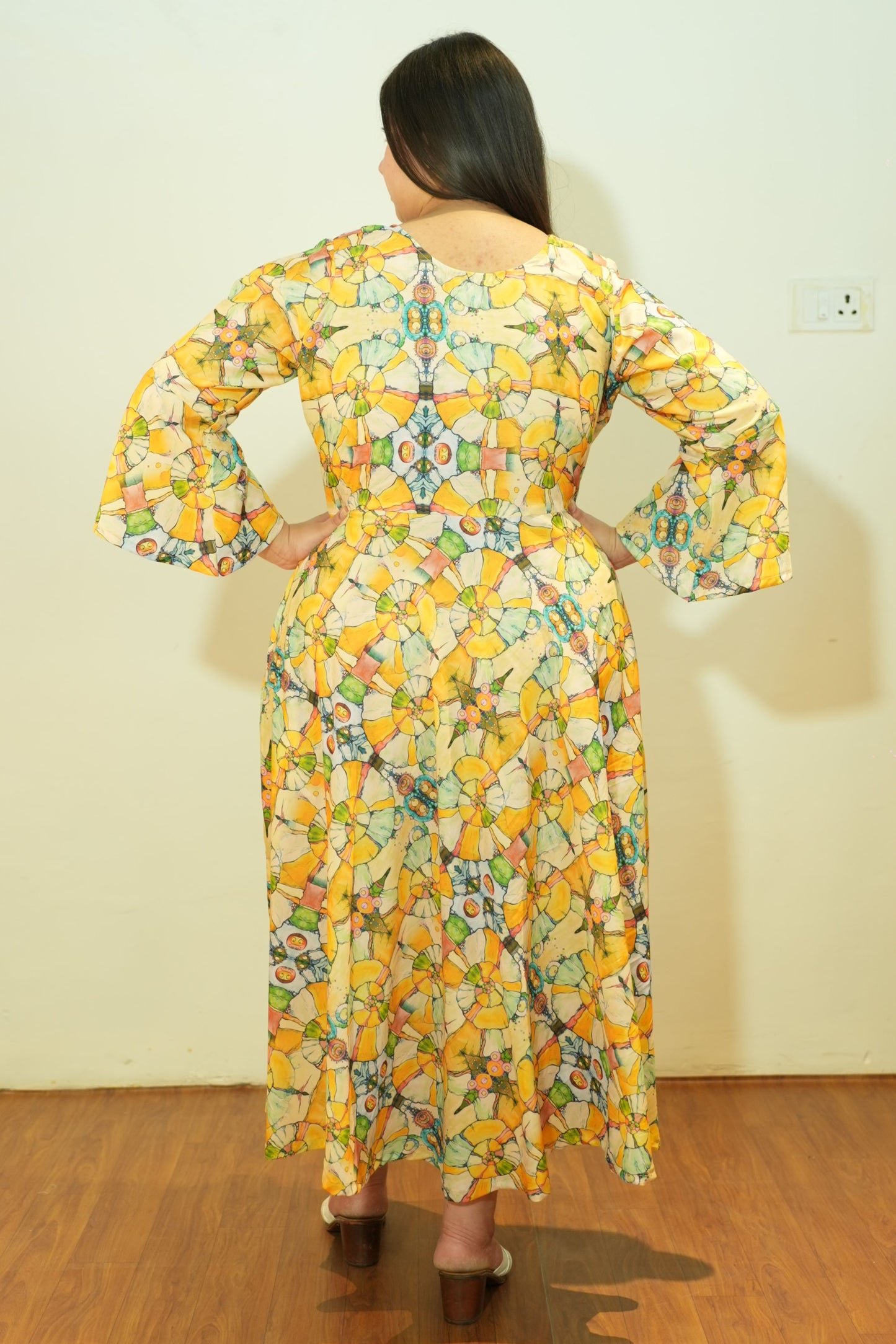 Neon Yellow Flared Maxi Dress