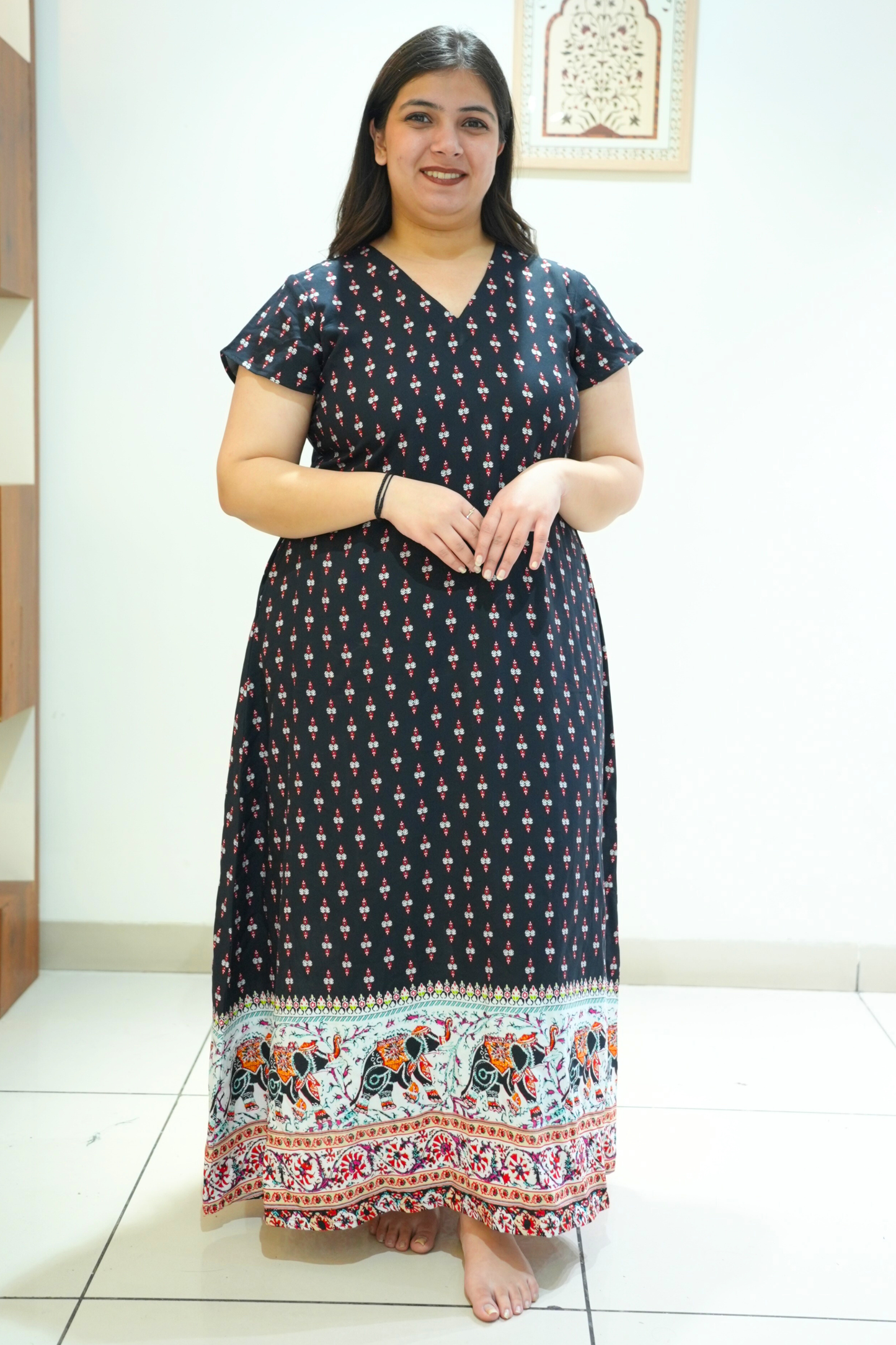 Black Bordered Rayon Night Gown