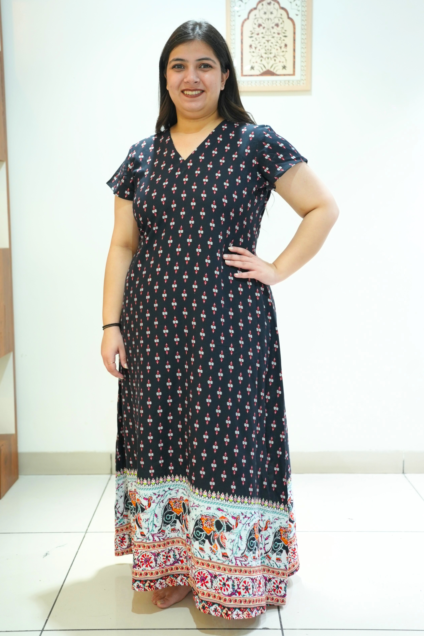 Black Bordered Rayon Night Gown