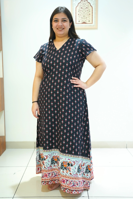 Black Bordered Rayon Night Gown