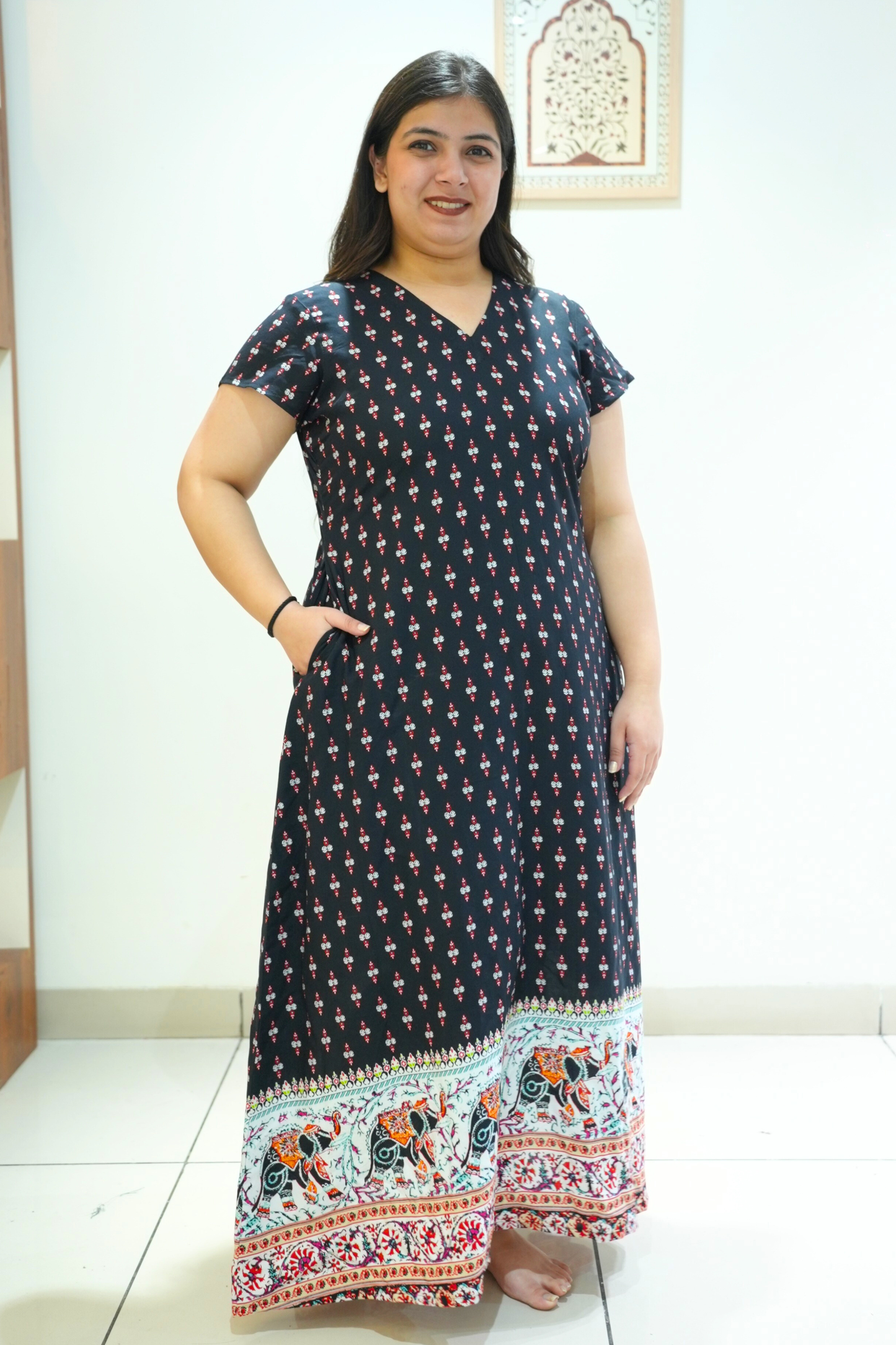 Black Bordered Rayon Night Gown