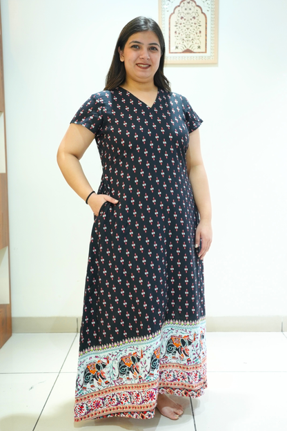 Black Bordered Rayon Night Gown