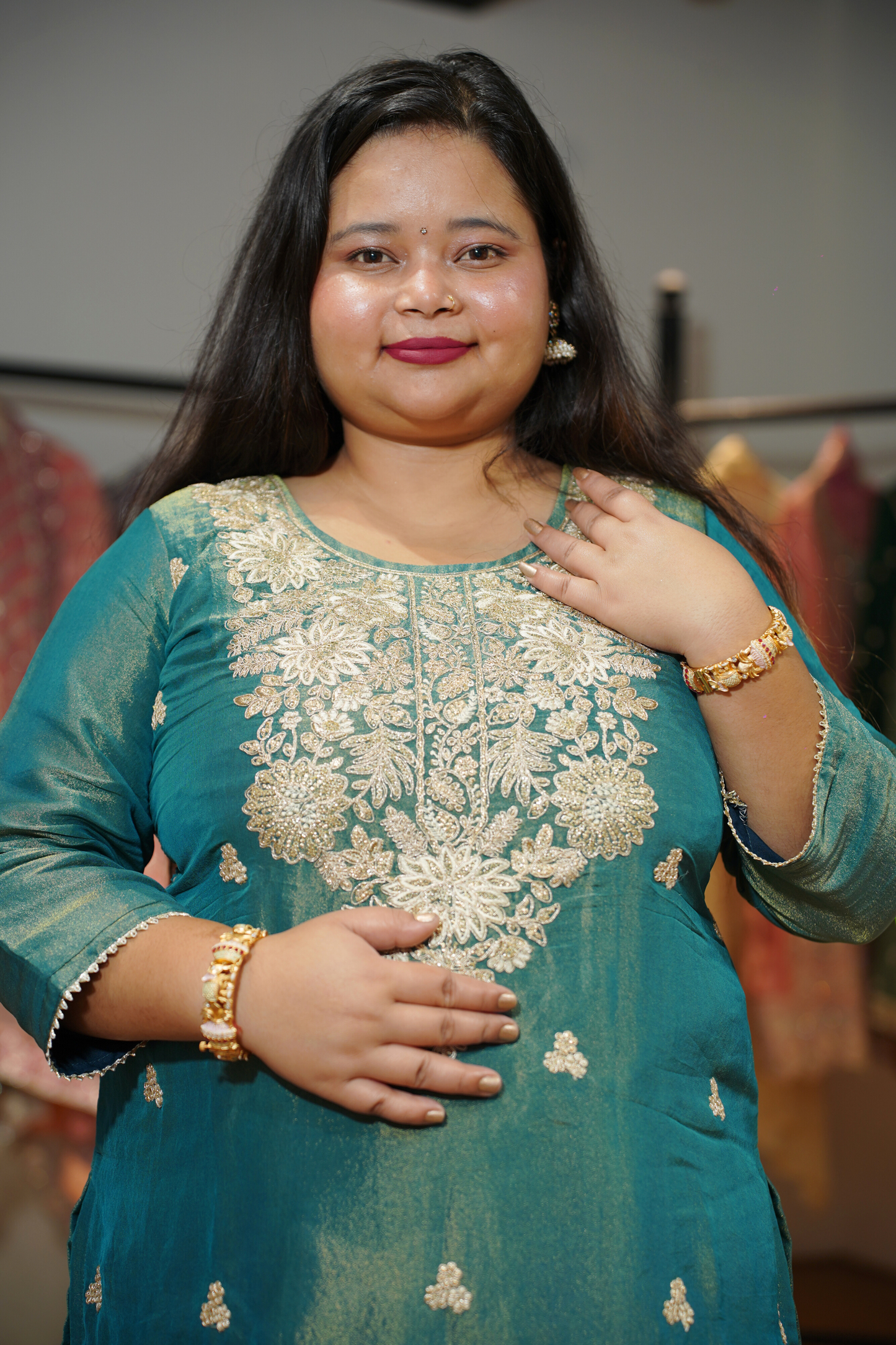 Nivisha Tissue Shimmer Suit With Zari Embroidery