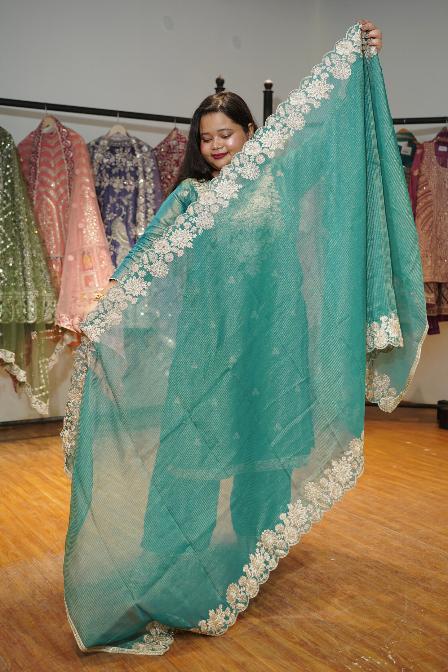 Nivisha Tissue Shimmer Suit With Zari Embroidery