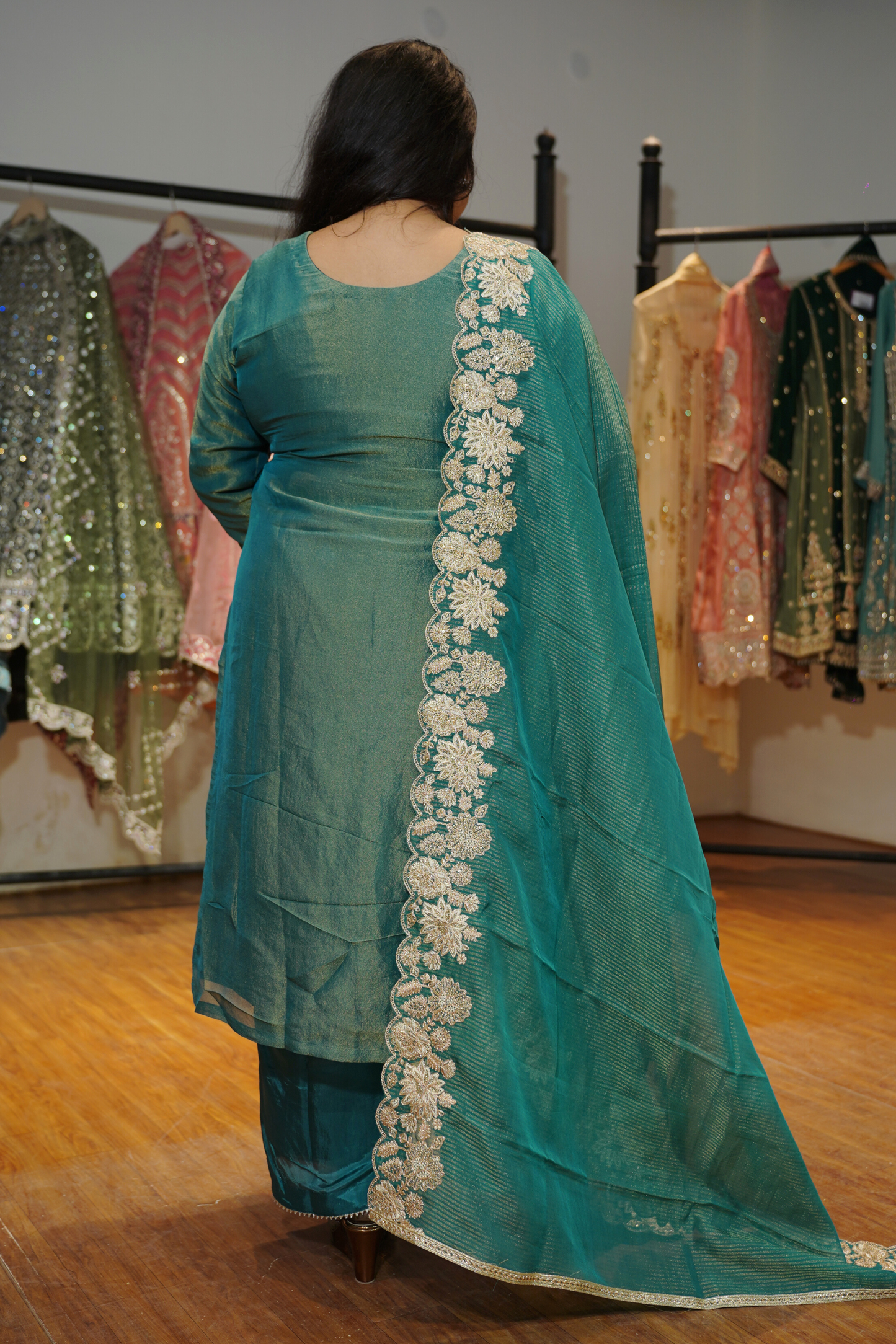 Nivisha Tissue Shimmer Suit With Zari Embroidery