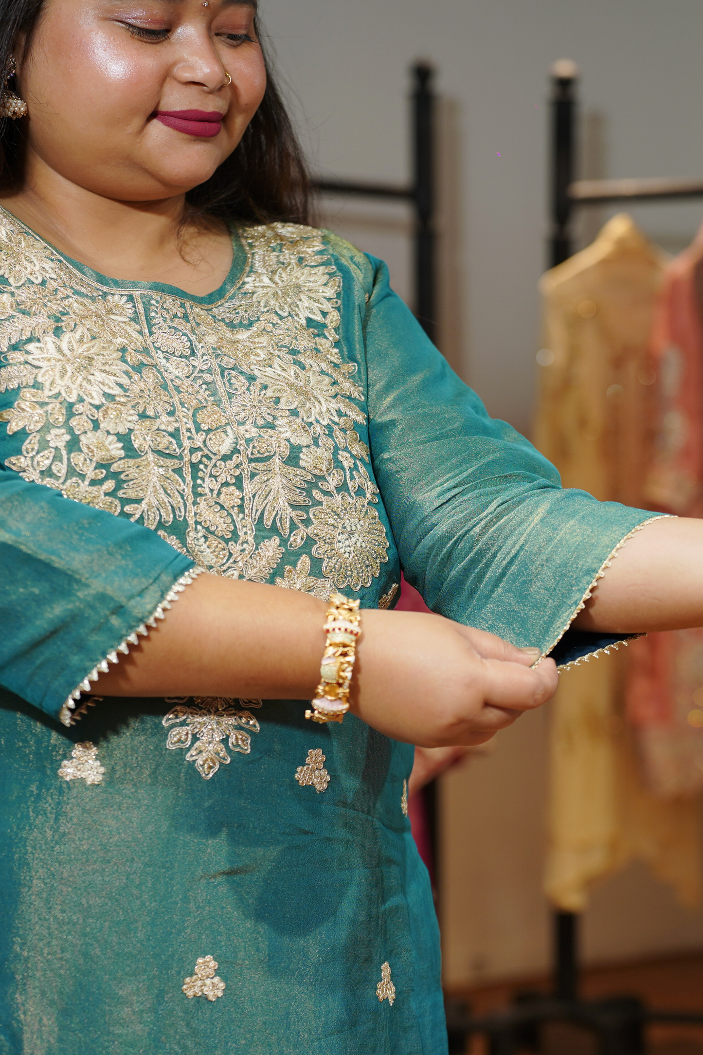 Nivisha Tissue Shimmer Suit With Zari Embroidery