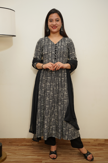 Women'S Indigo Printed Anarkali Plus Size main image 1