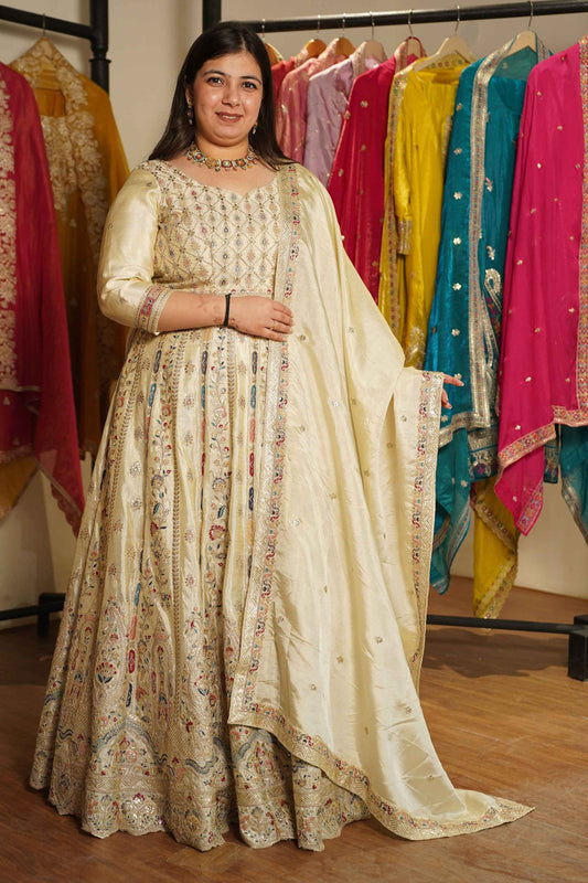 Zareen Ivory Tissue Lehenga With Zari Embroidery