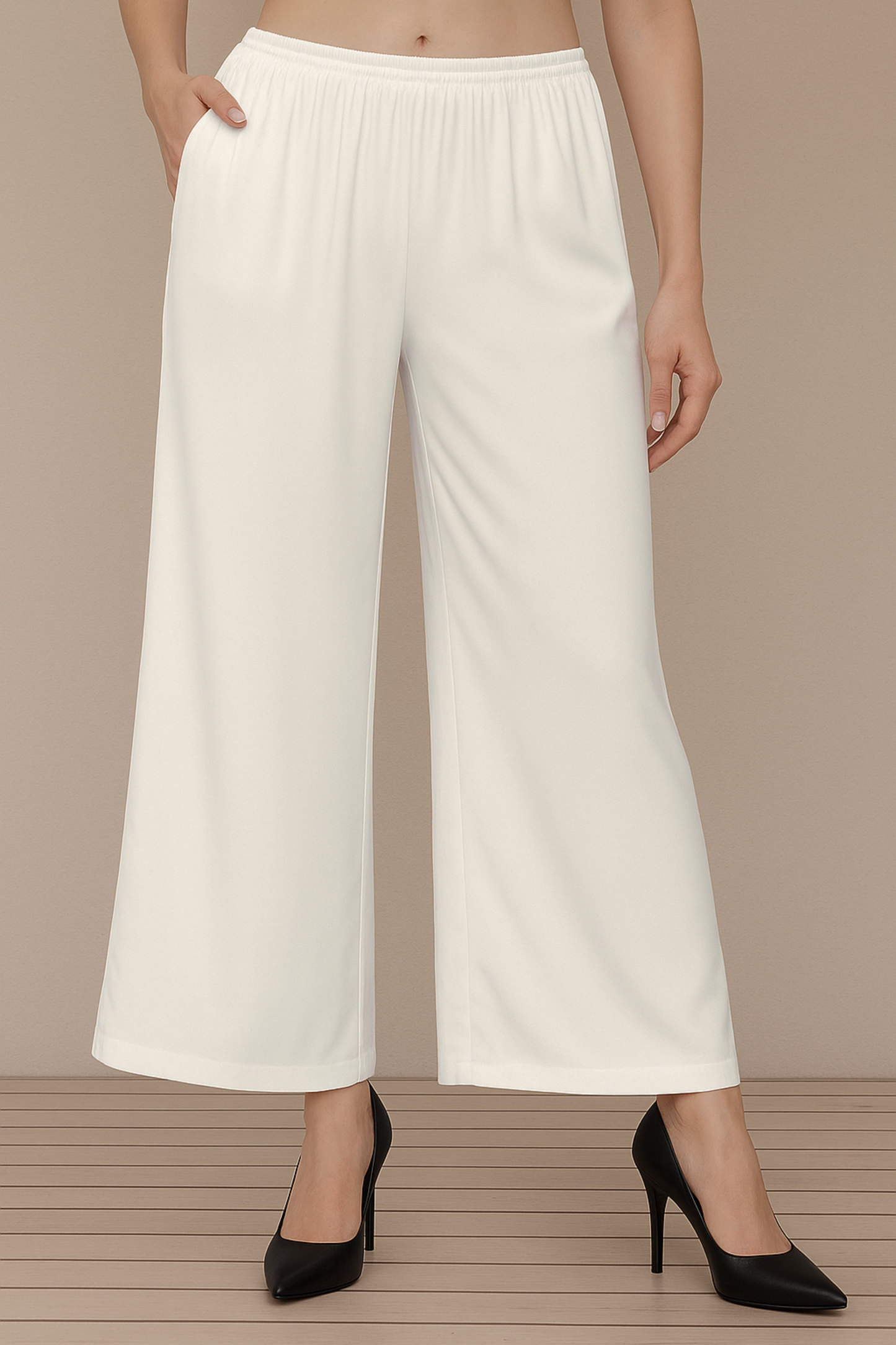Off White Flared Palazzo Pant