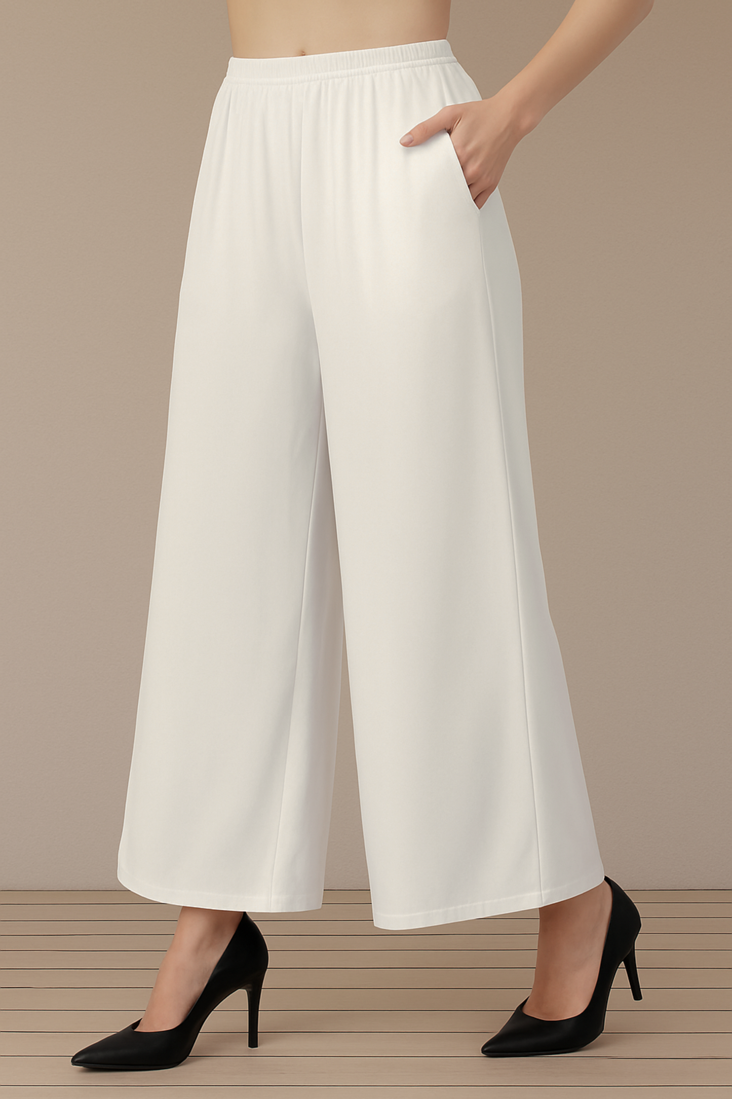 Off White Flared Palazzo Pant