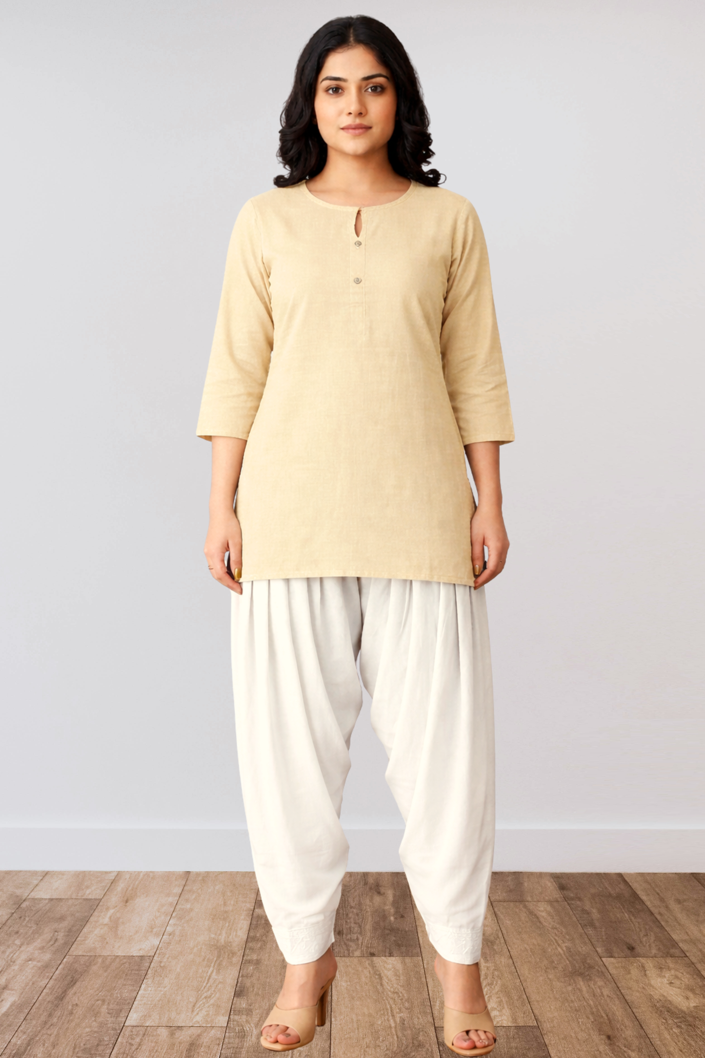 Off White Anti Wrinkle Pleated Salwar