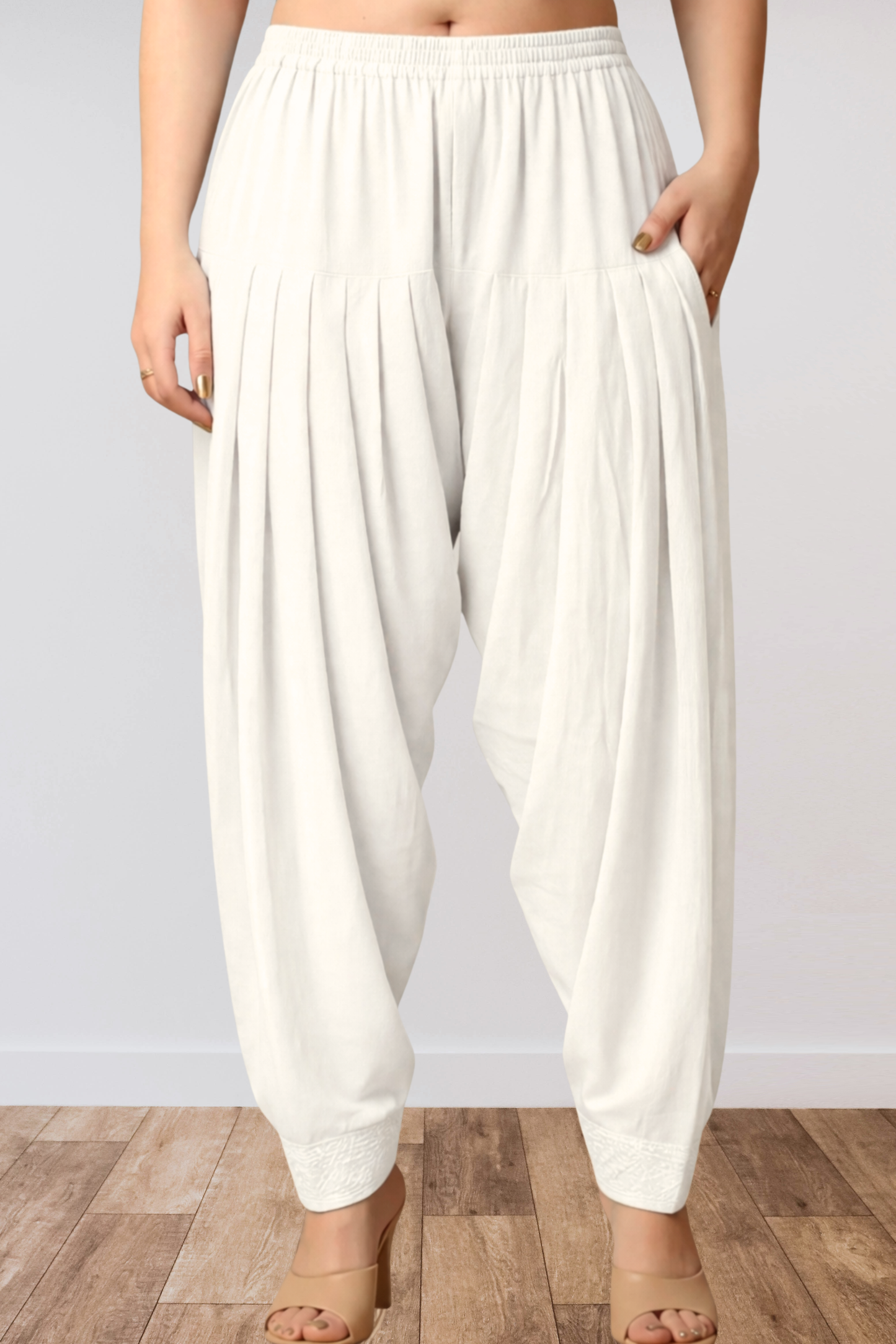 Off White Anti Wrinkle Pleated Salwar