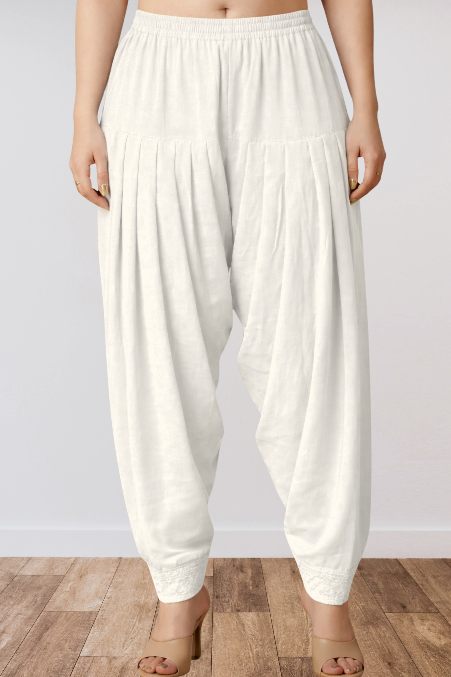 Off White Anti Wrinkle Pleated Salwar