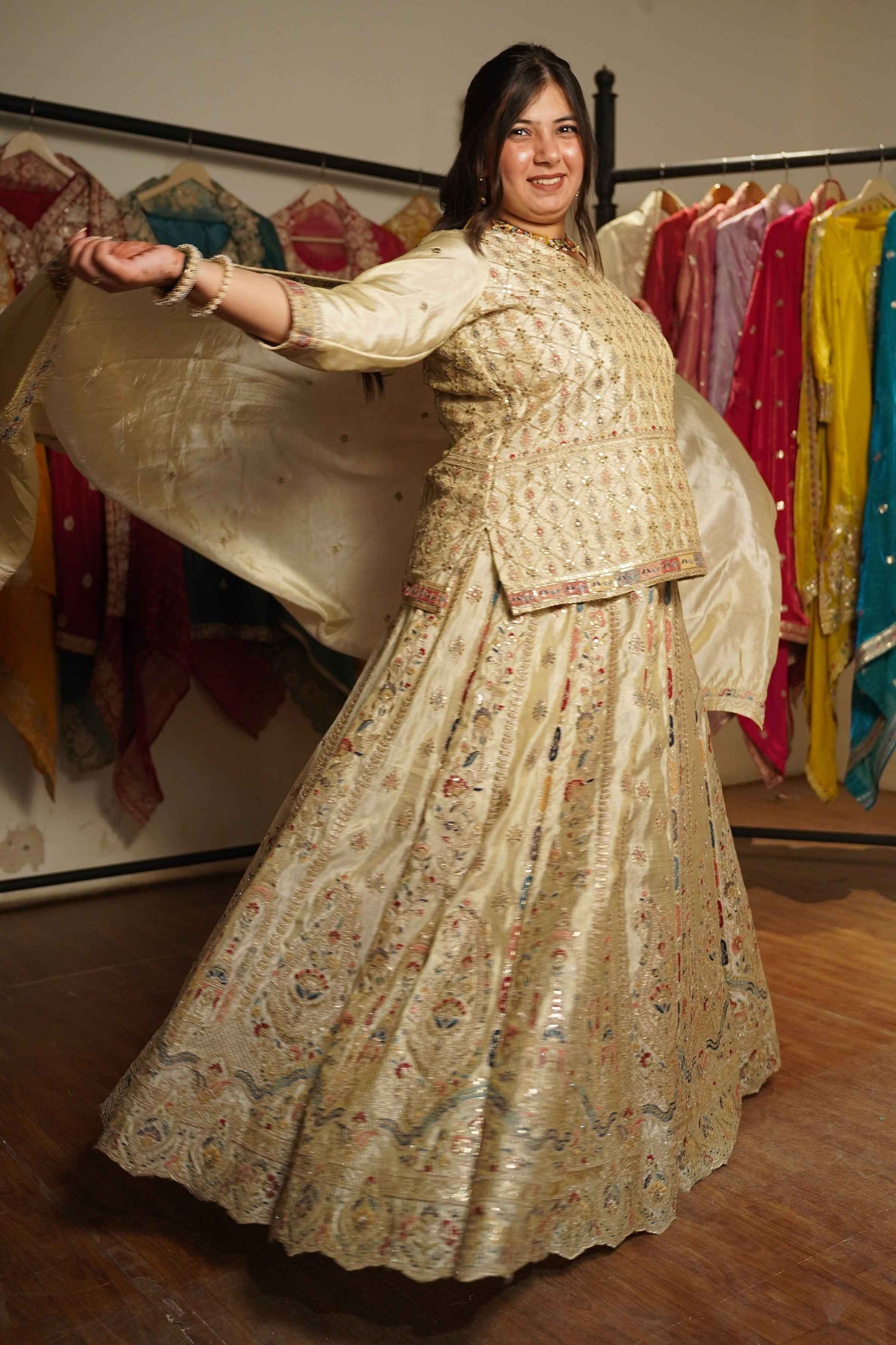 Zareen Ivory Tissue Zari Embroidered Lehenga Choli