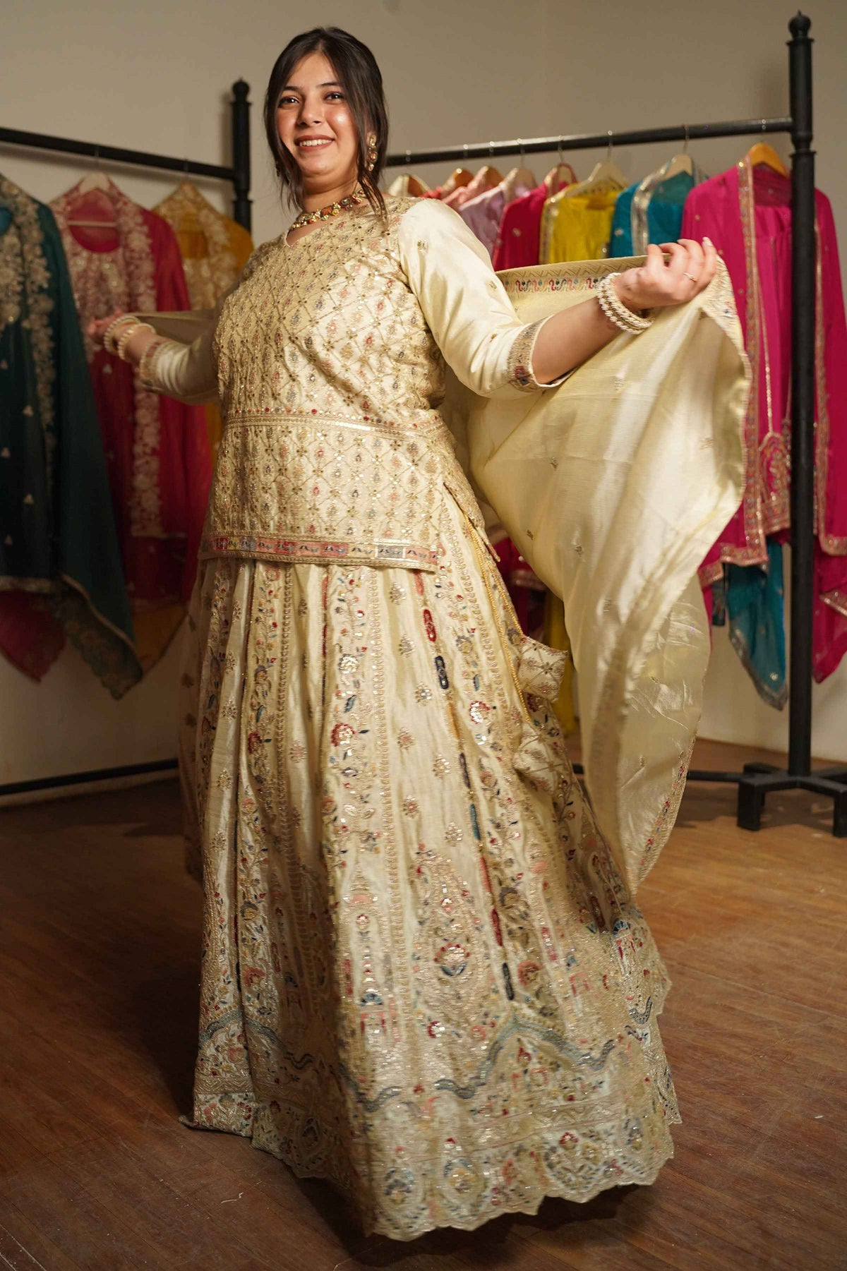 Zareen Ivory Tissue Zari Embroidered Lehenga Choli