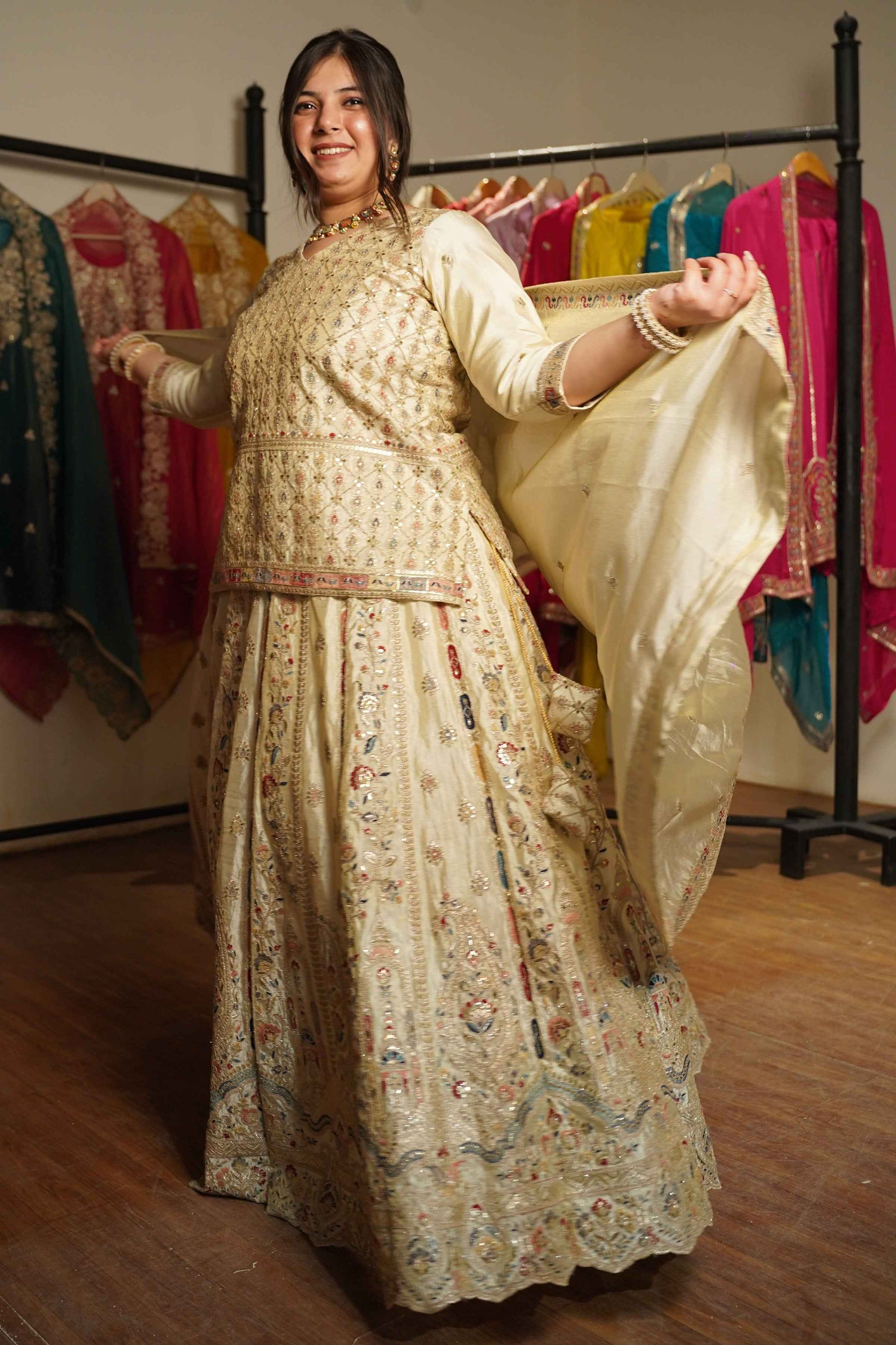 Zareen Ivory Tissue Zari Embroidered Lehenga Choli