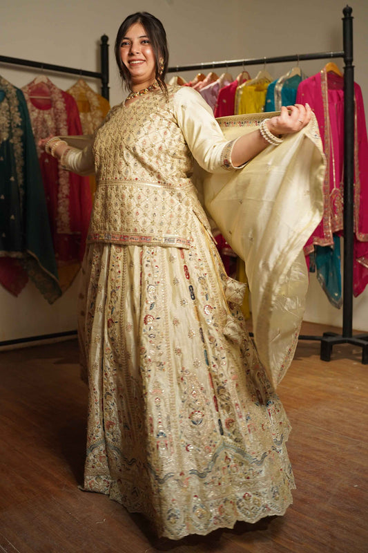 Zareen Ivory Tissue Zari Embroidered Lehenga Choli