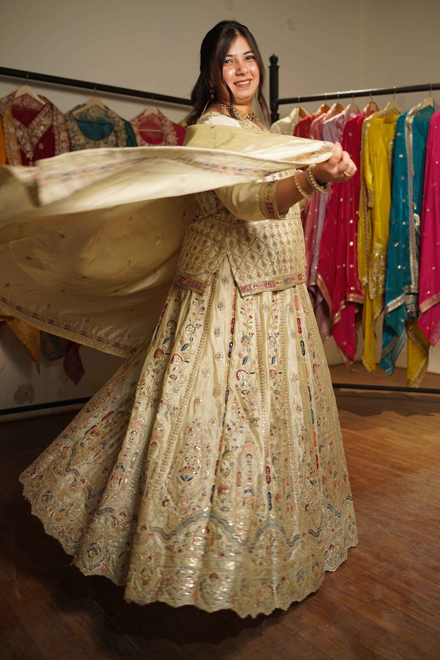 Zareen Ivory Tissue Zari Embroidered Lehenga Choli