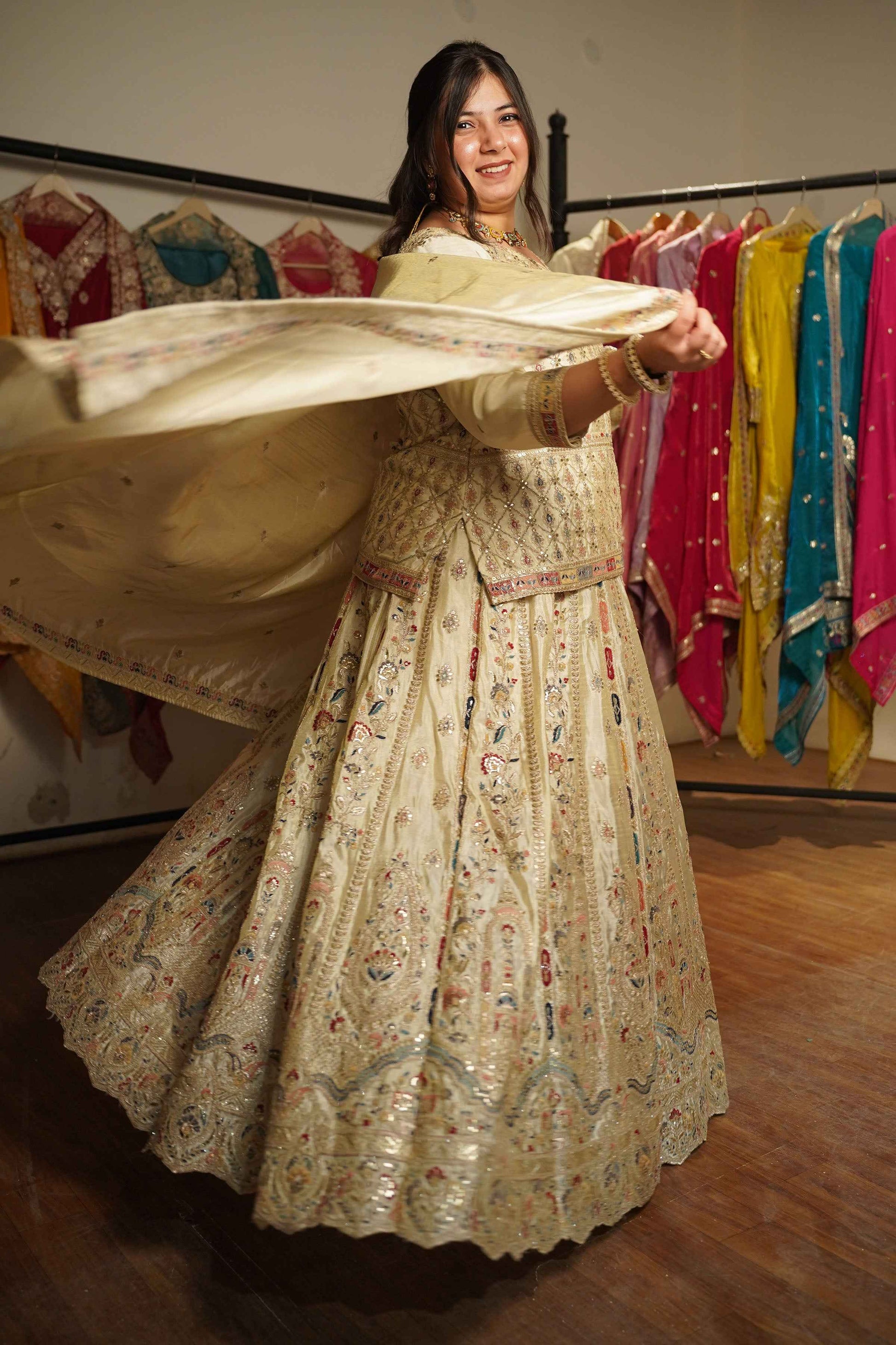 Zareen Ivory Tissue Zari Embroidered Lehenga Choli