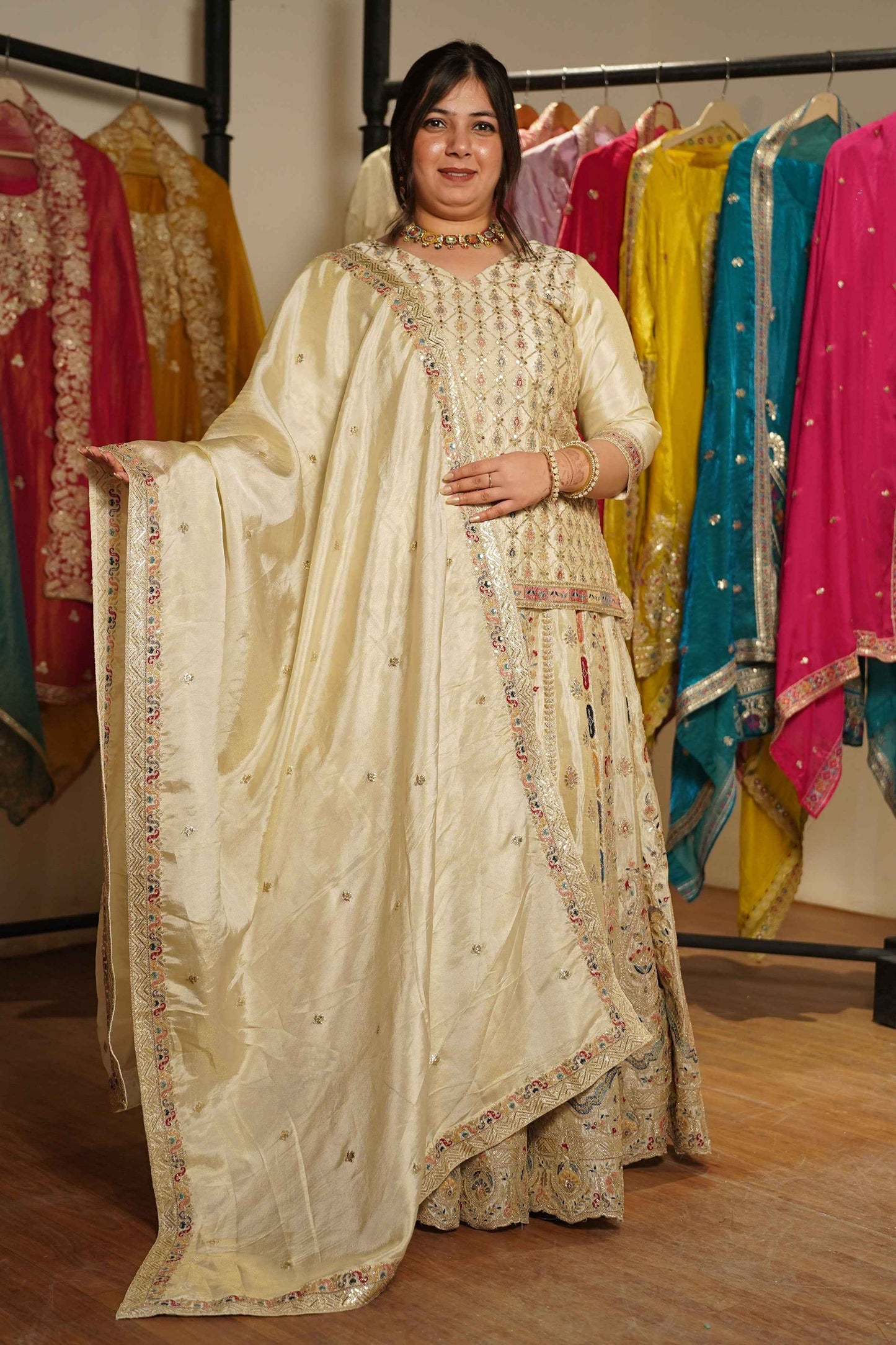 Zareen Ivory Tissue Zari Embroidered Lehenga Choli