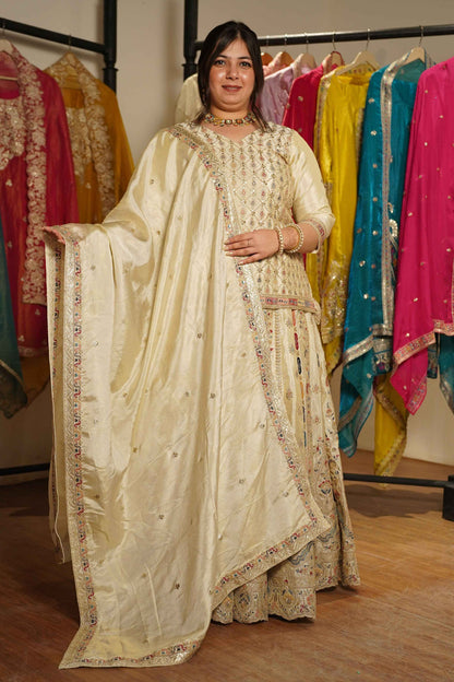 Zareen Ivory Tissue Zari Embroidered Lehenga Choli