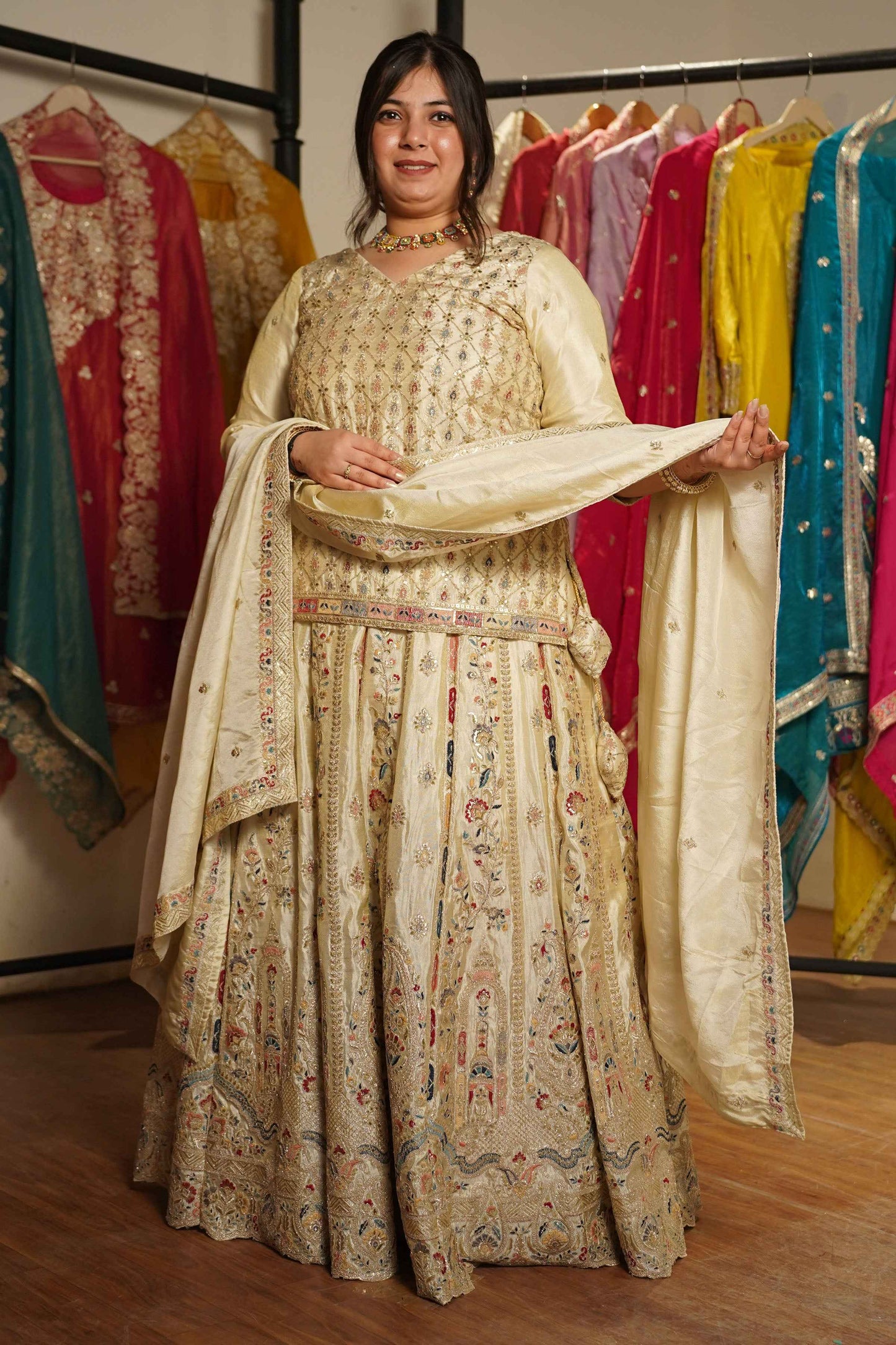 Zareen Ivory Tissue Zari Embroidered Lehenga Choli