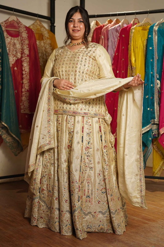 Zareen Ivory Tissue Zari Embroidered Lehenga Choli