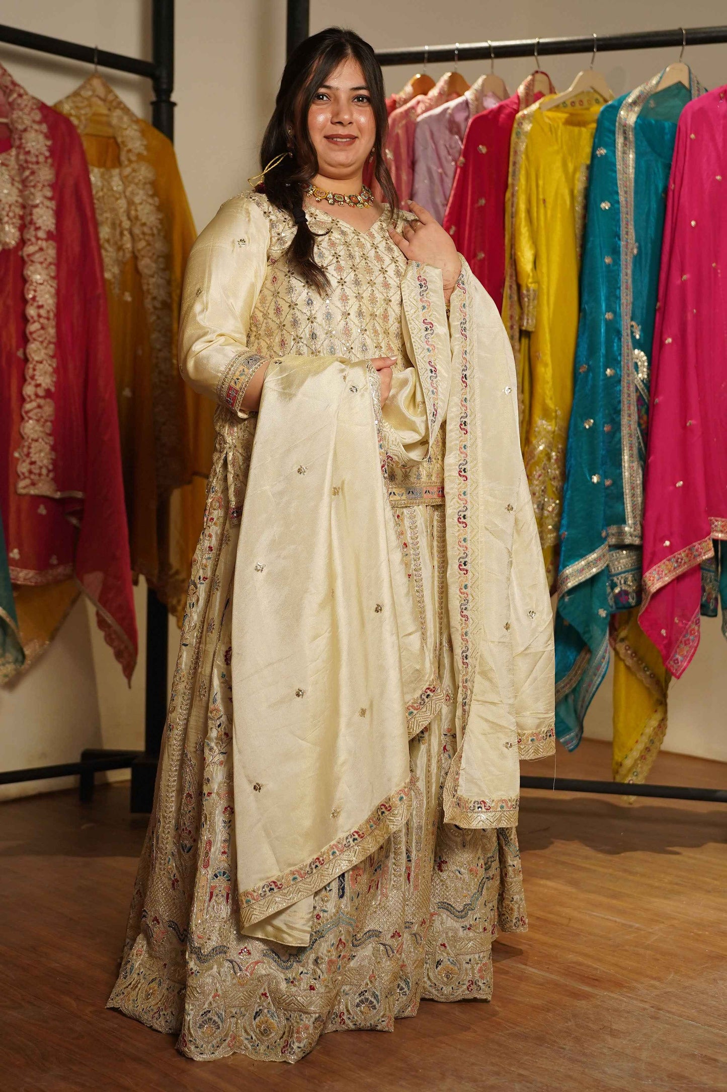 Zareen Ivory Tissue Zari Embroidered Lehenga Choli
