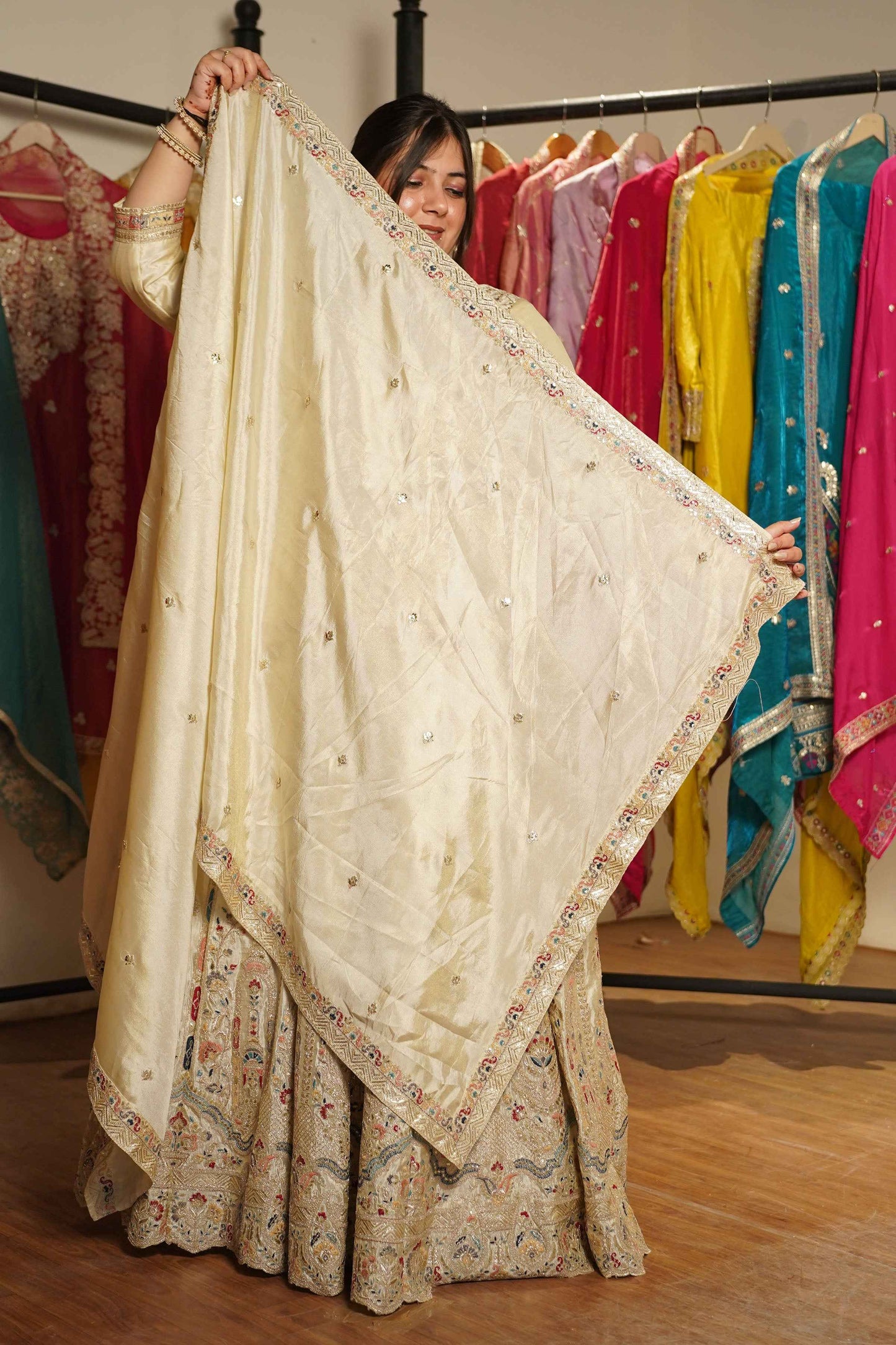Zareen Ivory Tissue Zari Embroidered Lehenga Choli