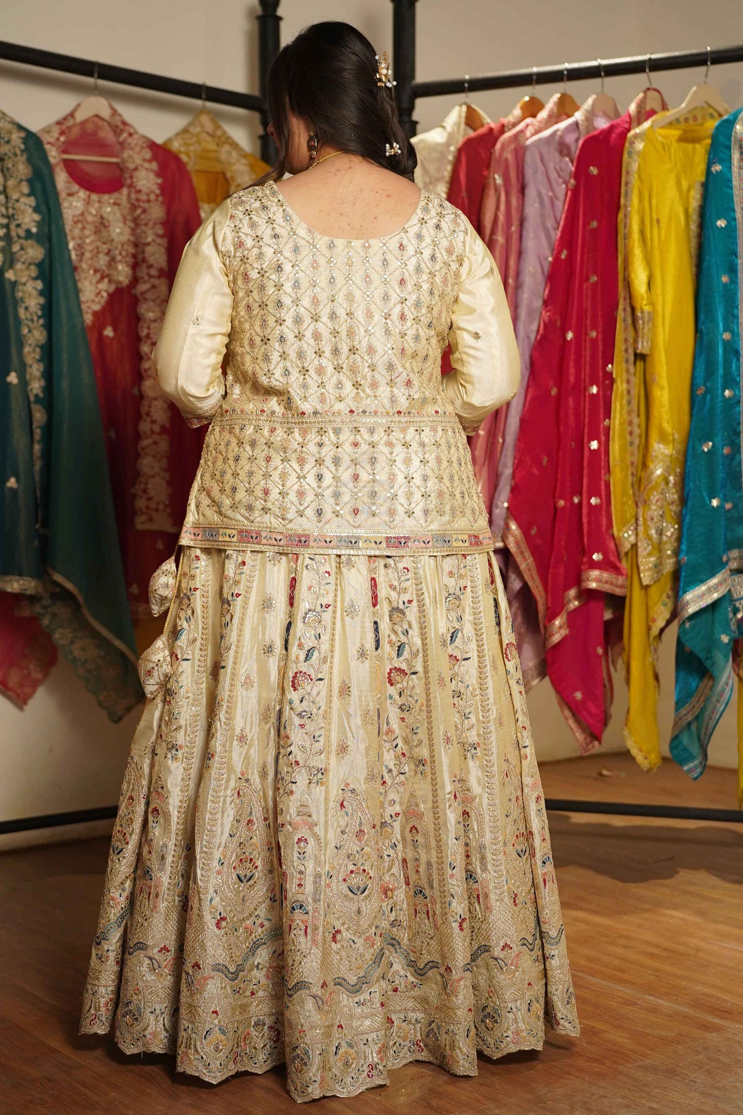 Zareen Ivory Tissue Zari Embroidered Lehenga Choli
