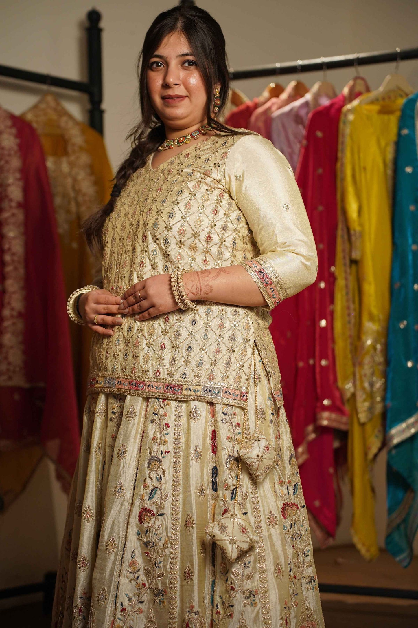 Zareen Ivory Tissue Zari Embroidered Lehenga Choli