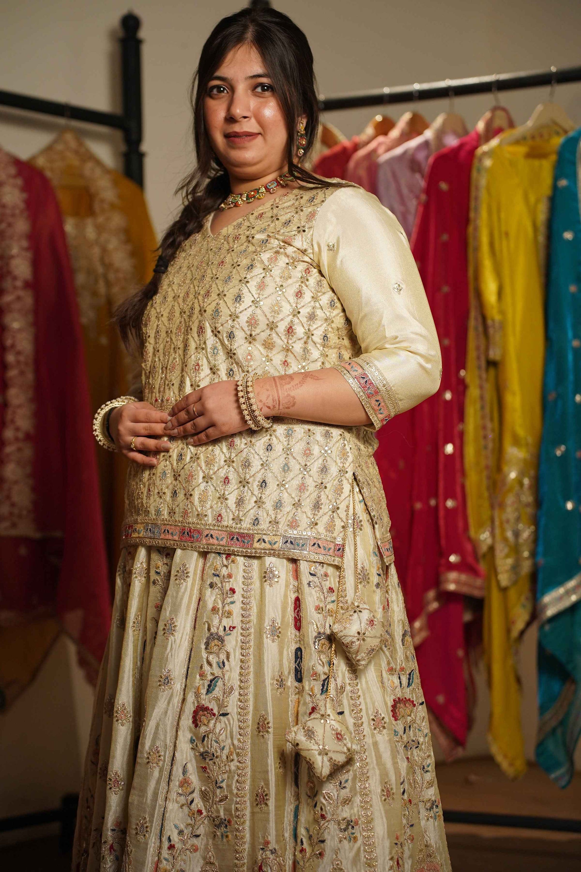 Zareen Ivory Tissue Zari Embroidered Lehenga Choli