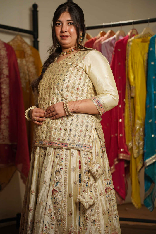 Zareen Ivory Tissue Zari Embroidered Lehenga Choli