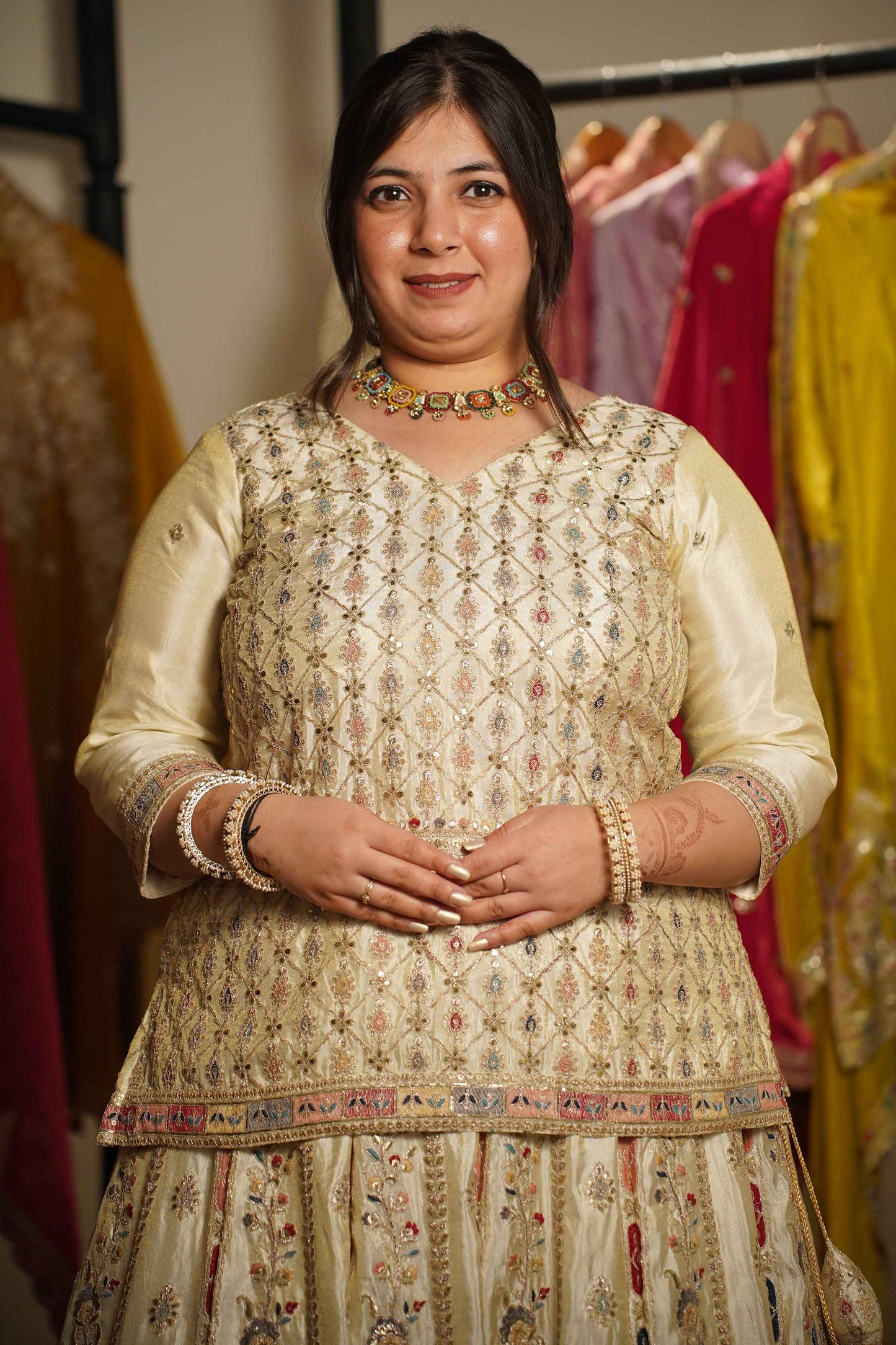 Zareen Ivory Tissue Zari Embroidered Lehenga Choli