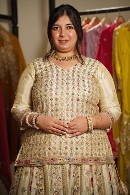 Zareen Ivory Tissue Zari Embroidered Lehenga Choli