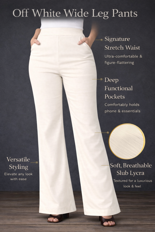 Off White Wide Leg Slub Pants