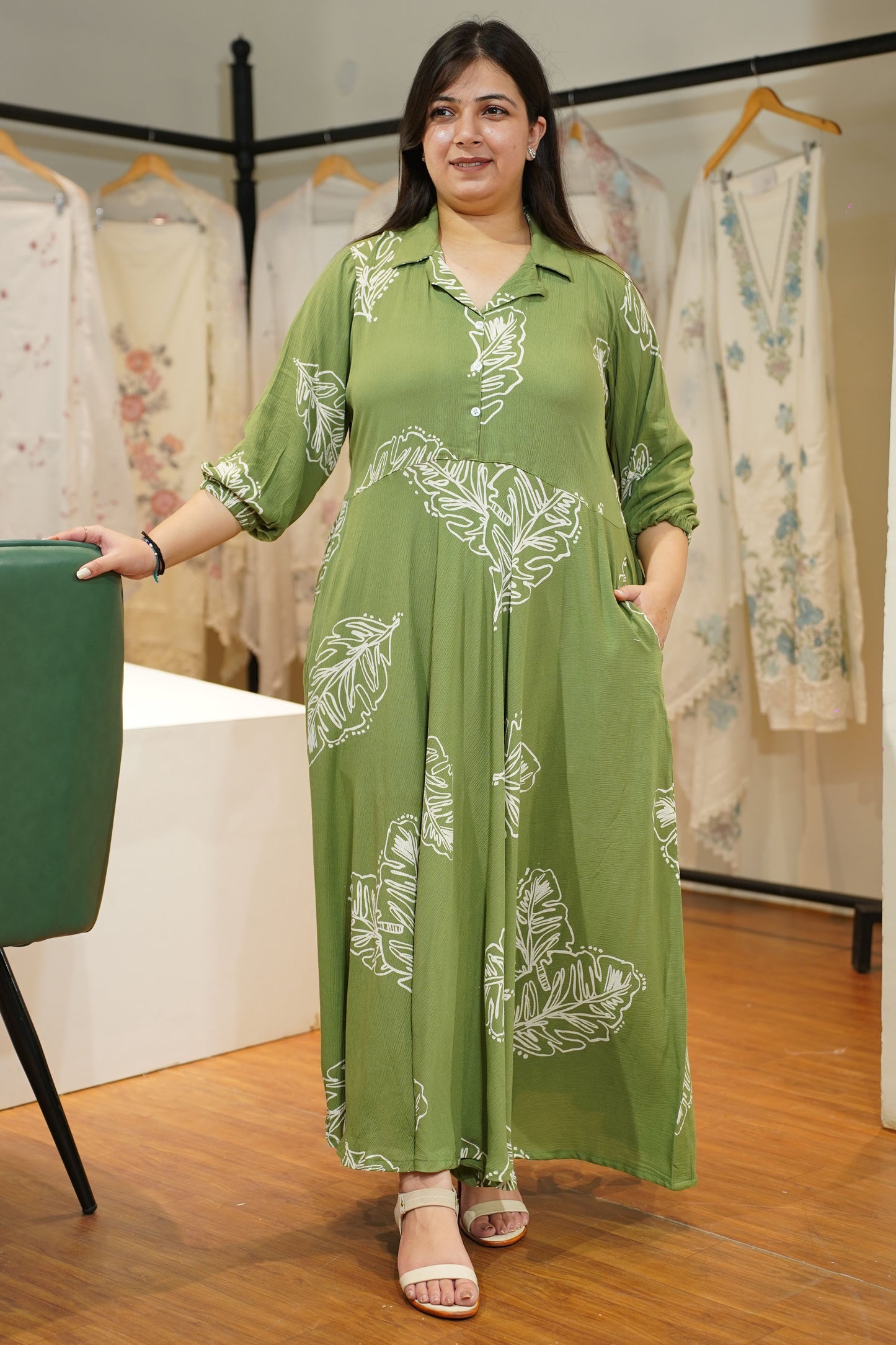 Olive Breeze Flared Maxi Dress