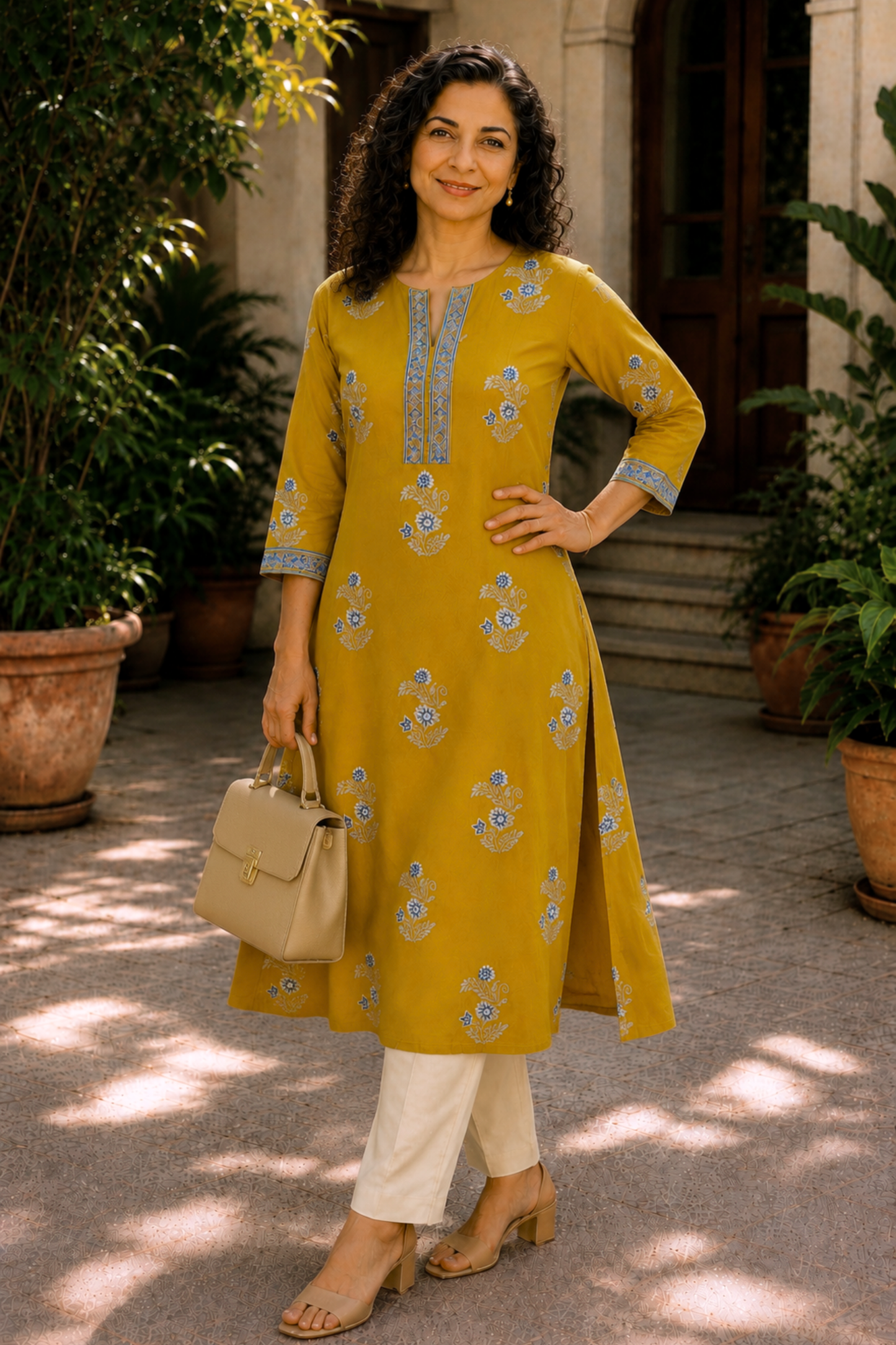 Amaltas Floral A-line Cotton Kali Kurta
